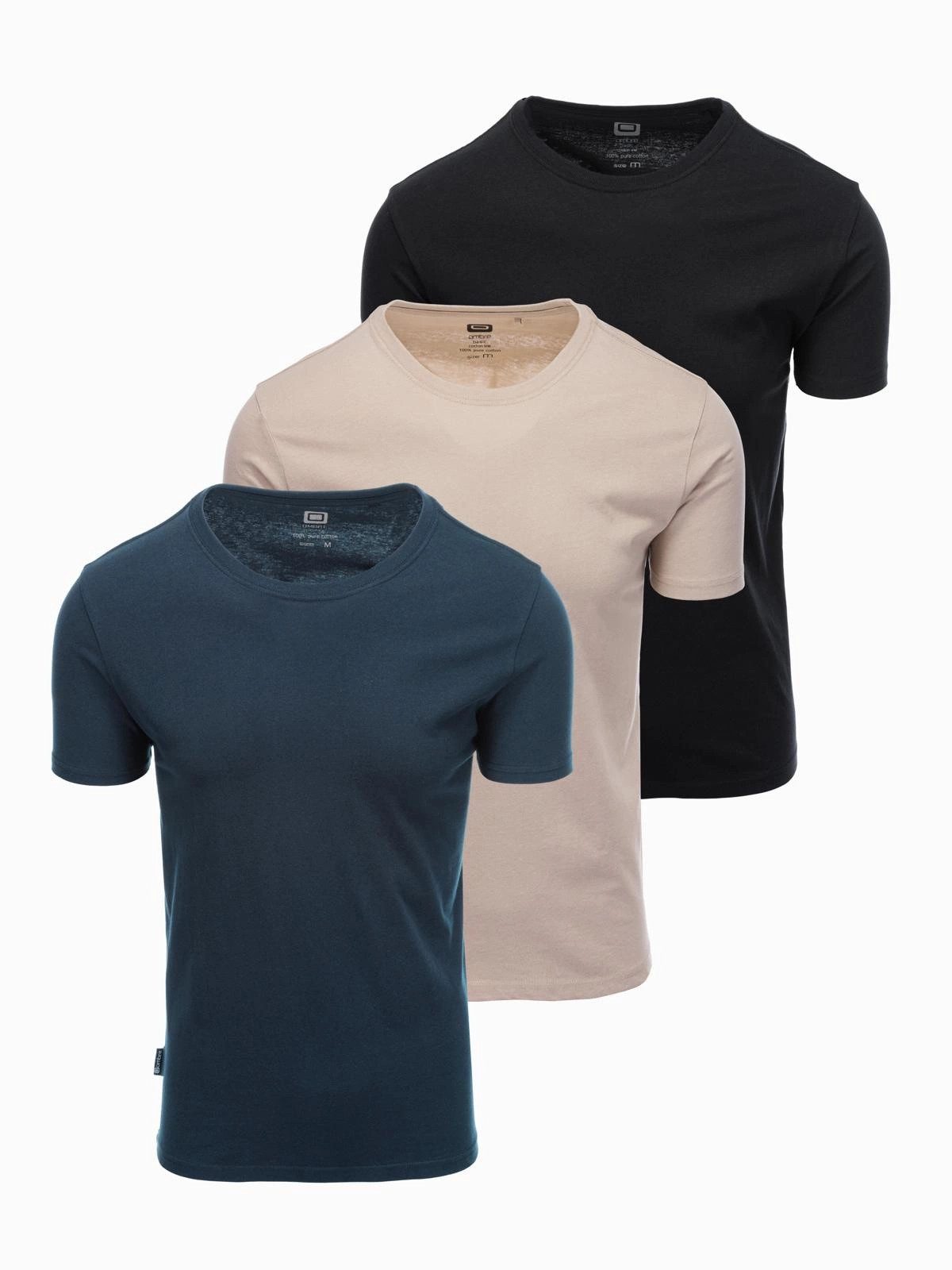 OMBRE T-Shirt BASIC T-Shirt 3erSet für Herren aus Baumwolle mit Rundhalsausschnitt