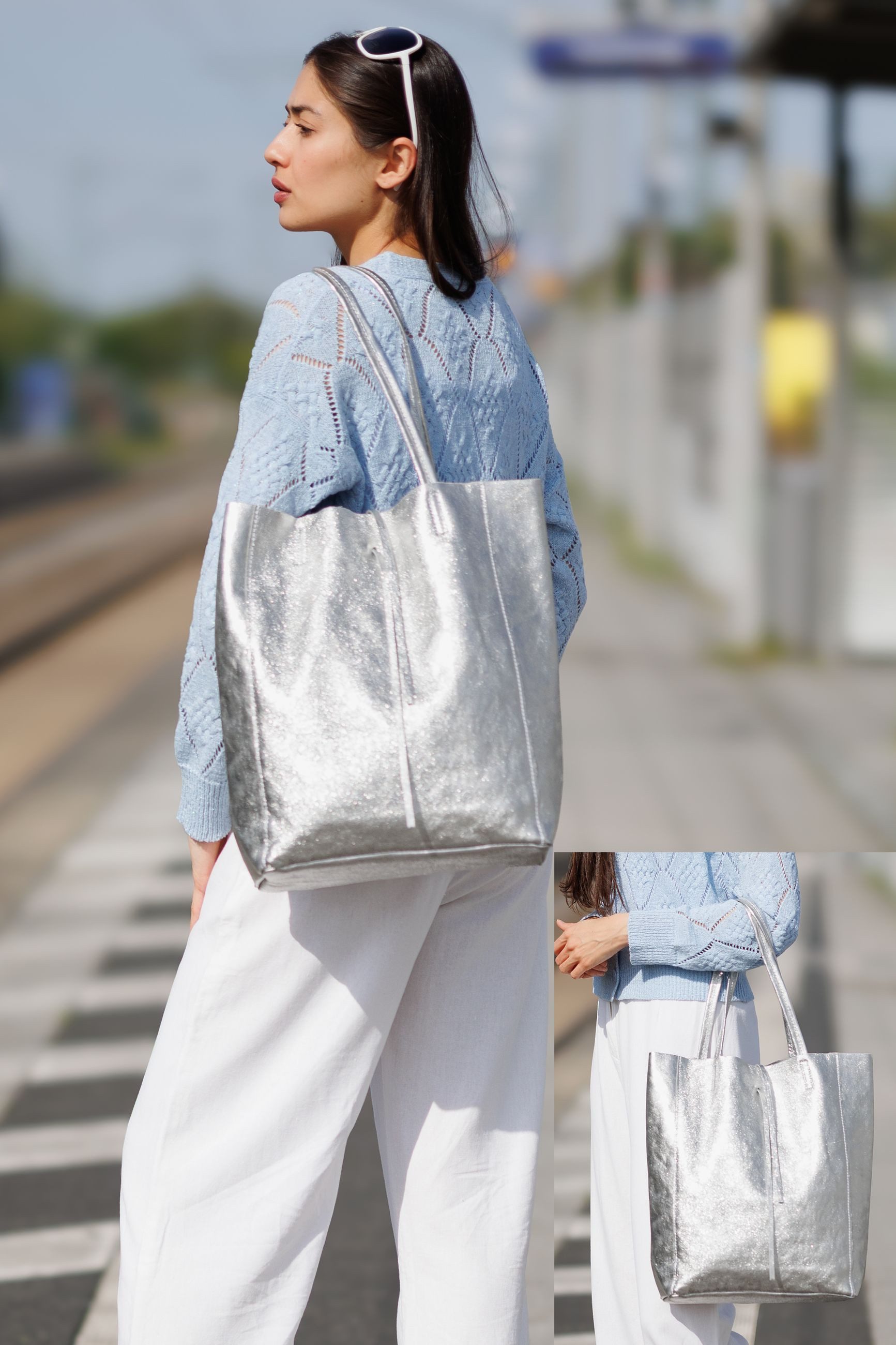 Caspar Schultertasche - Großer Damen Leder Shopper Tasche - CLASSIC LINE - Modell No.780, elegant, robust & unempfindlich - 100% Echtleder - Handmade in Italy – Bild 4 von 5