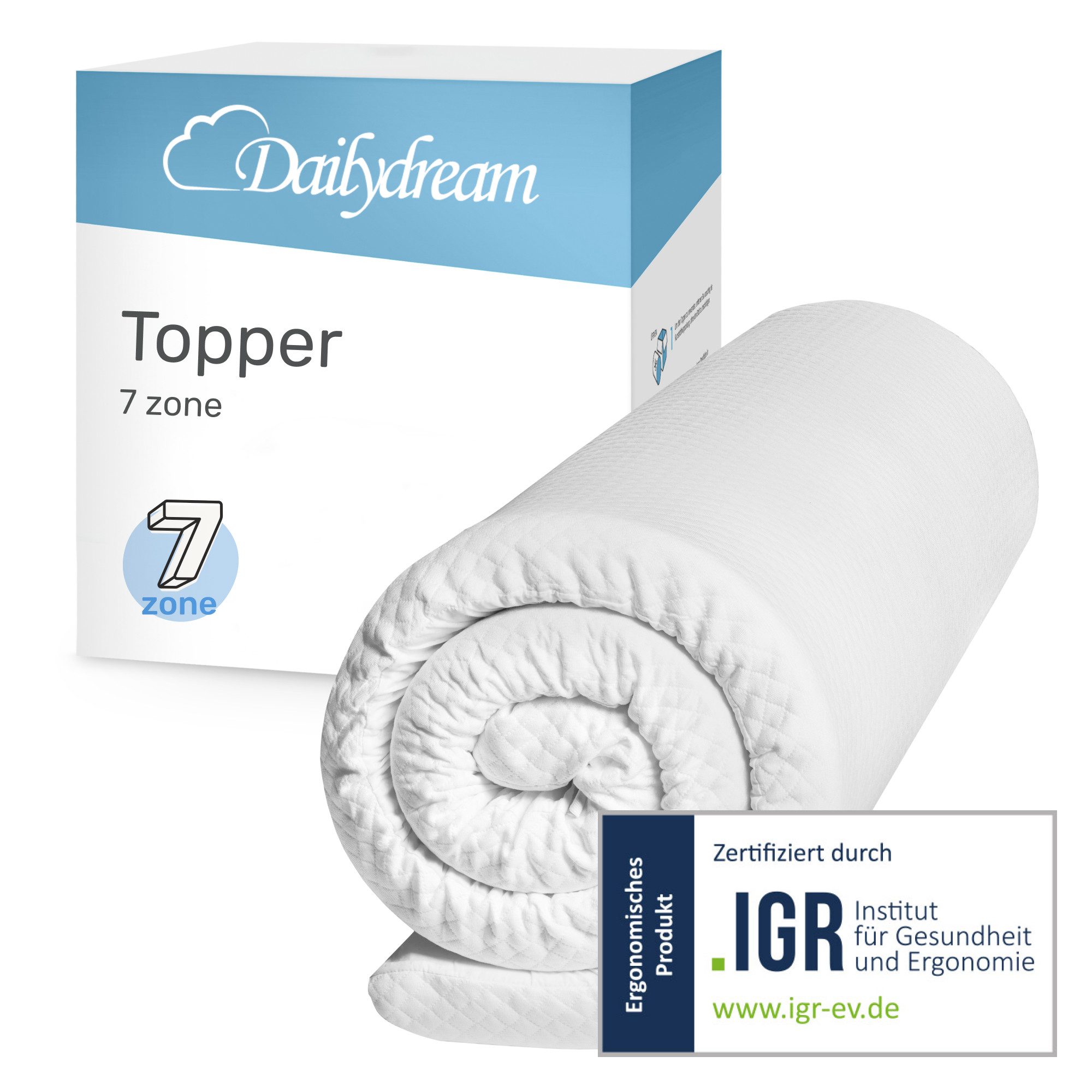 Dailydream, Topper Memory Foam, H3/4, Kaltschaum, mit 7-Zonen Kern schafft hohen Liegekomfort
