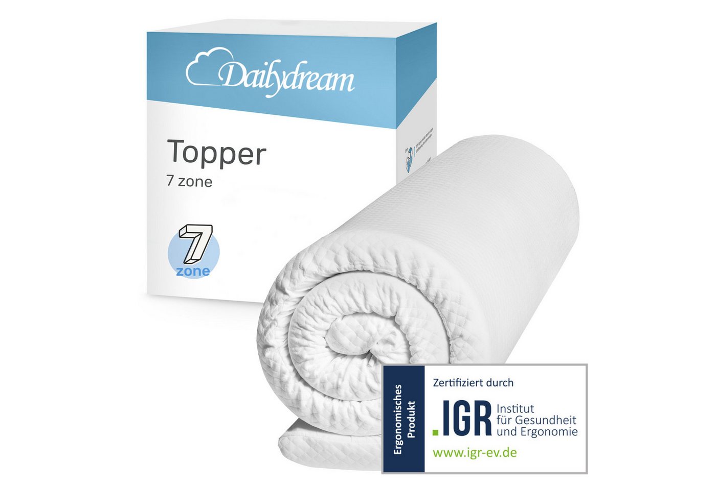 Dailydream, Topper Memory Foam, H3/4, Kaltschaum, mit 7-Zonen Kern schafft hohen Liegekomfort