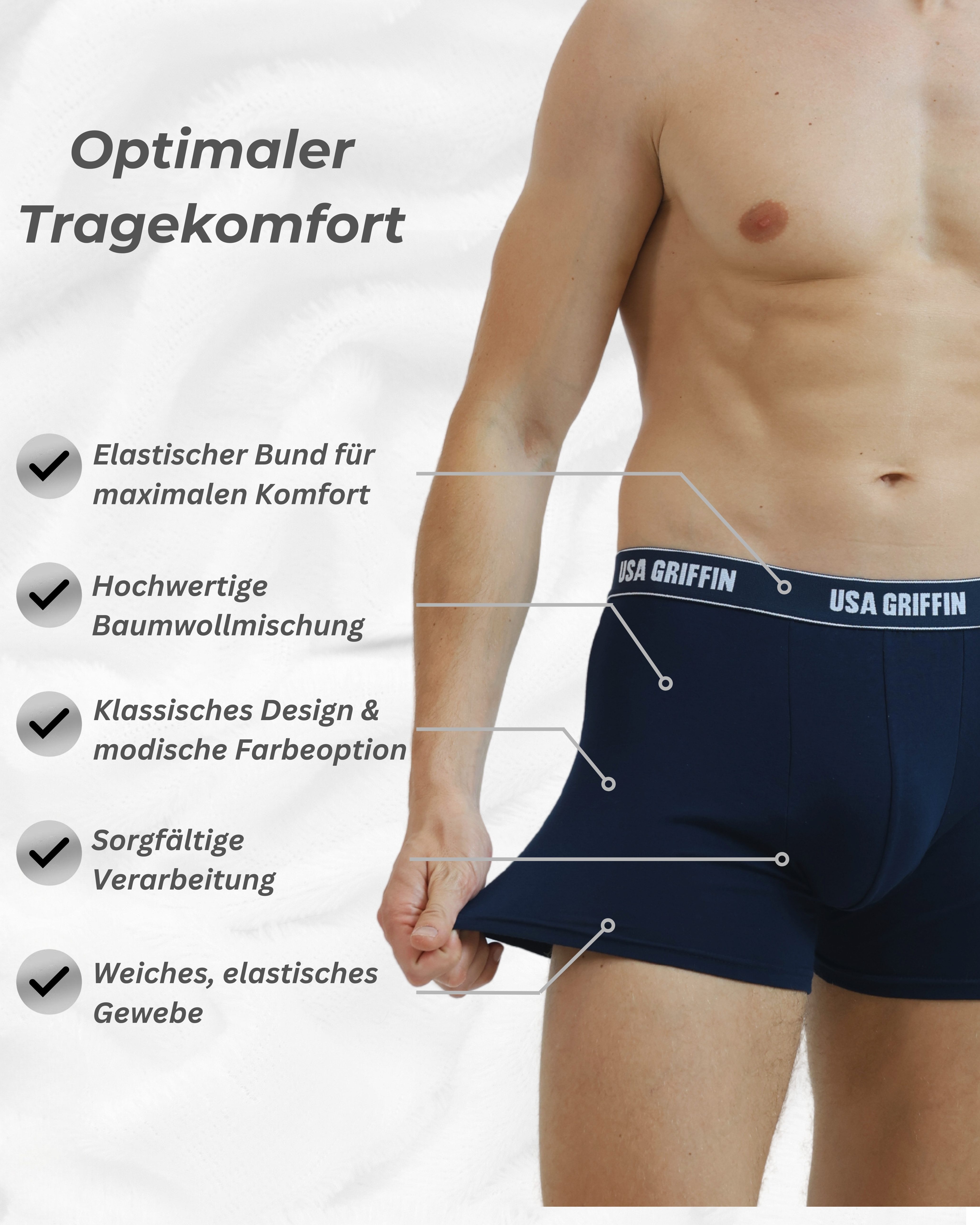 USA Griffin Boxershorts Herren Unterhosen (SET, 3er Pack) Stretchmaterial – Bild 3 von 5