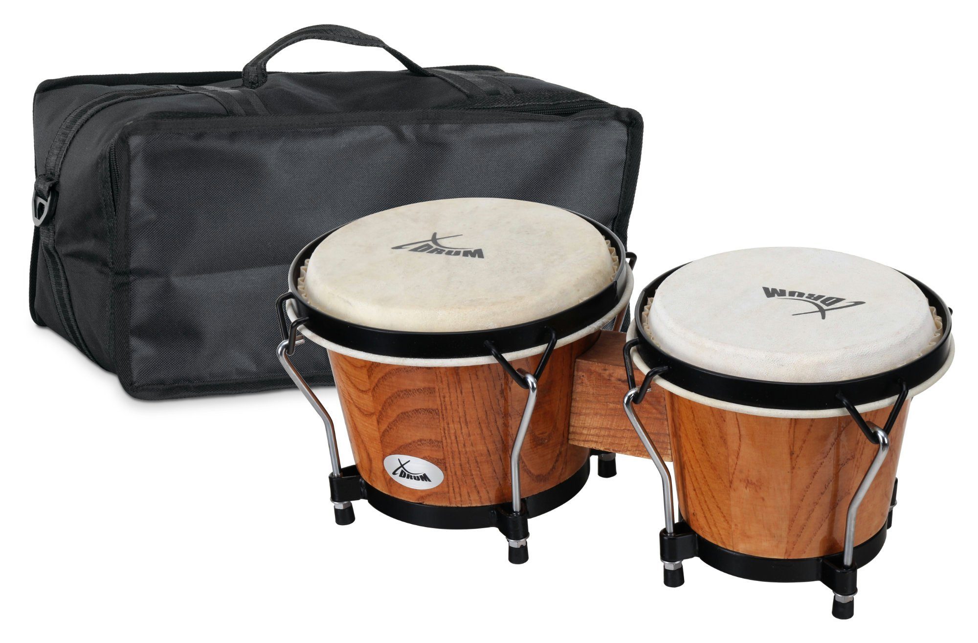 XDrum Bongo Bongos Club - 6" Macho und 7" Hembra, (Spar-Set, 3, inkl. Stimmschlüssel & Bongotasche), mit Naturfellen und professionellem Stimmsystem