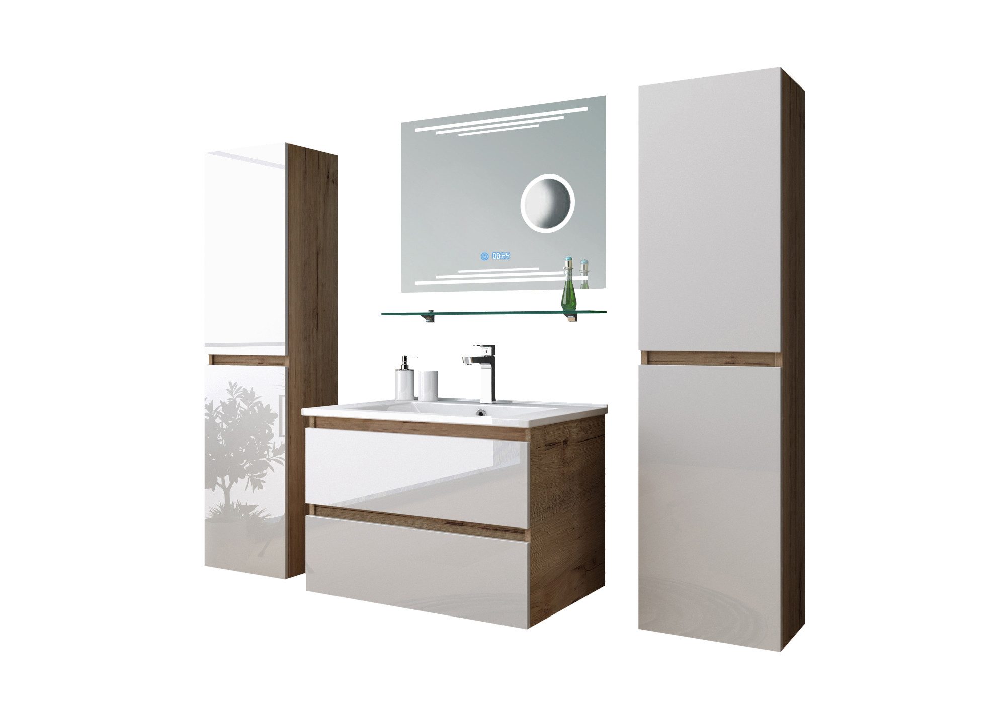 Homeline Badmöbel-Set Leonard badmöbel Set Eiche/Weiß Kosmetik Spiegel 60 9 günstig online kaufen