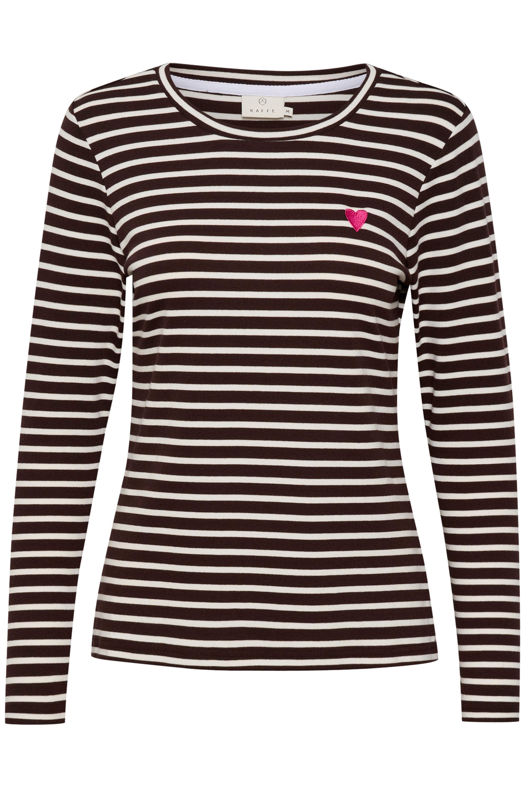 KAFFE Langarmbluse Liddy T-Shirt MIN 16 pcs Java Brown/Chalk - Pink Heart