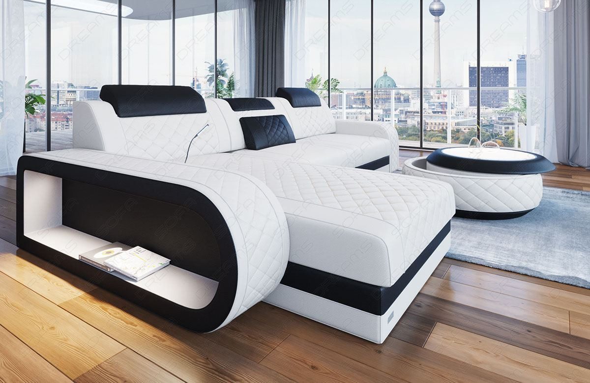 Sofa Dreams Ecksofa Ledersofa Berlin L Form Mini Couch mit LED, Designersofa, Sofa aus Eigenproduktion