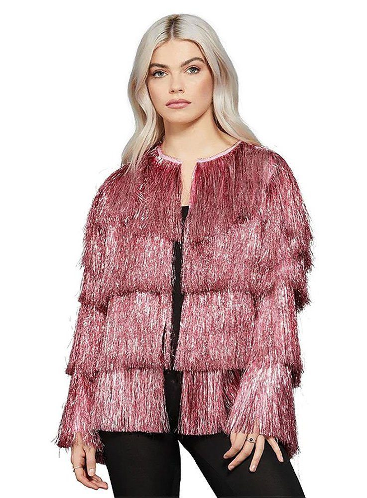 Smiffys Kostüm Lametta Festivaljacke pink, Knallbunte Jacke mit metallischen Fransen