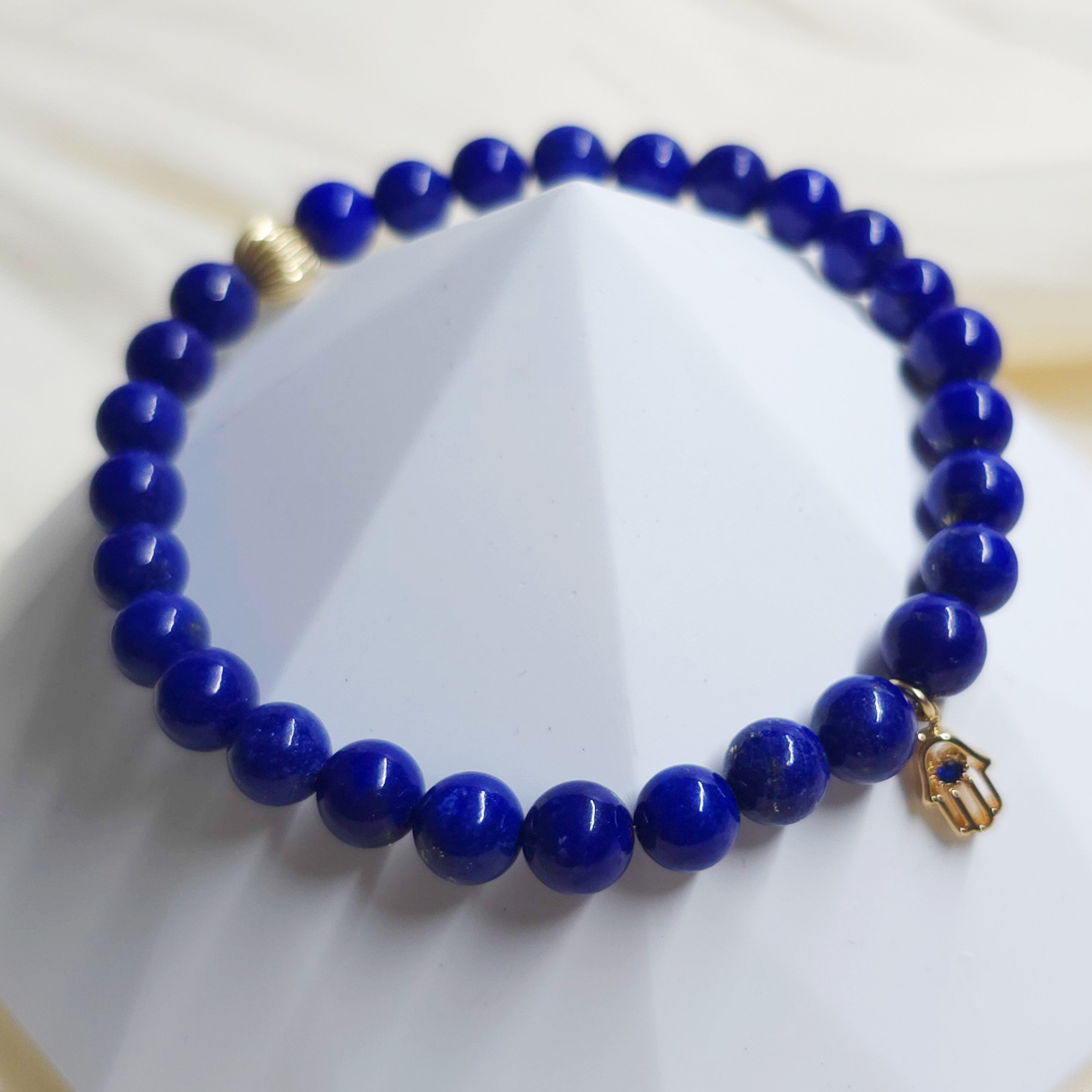 Armband Lapislazuli Armband 6 mm, 14K Gold Filled, Elastisch