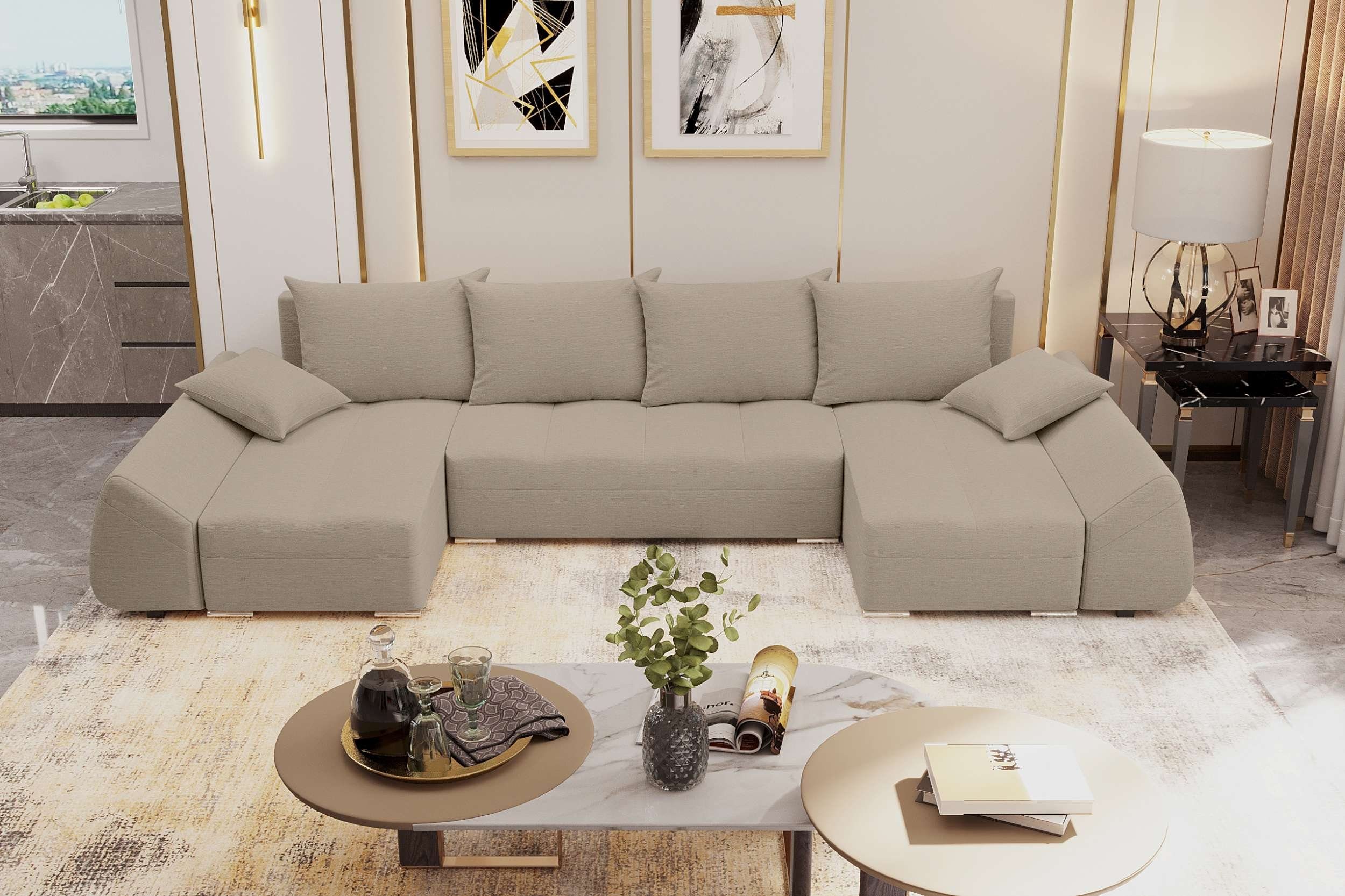 U-Form, Stylefy Sofa, Sitzkomfort, mit Design Bettfunktion, Madeira, mit Bettkasten, Eckcouch, Modern Wohnlandschaft