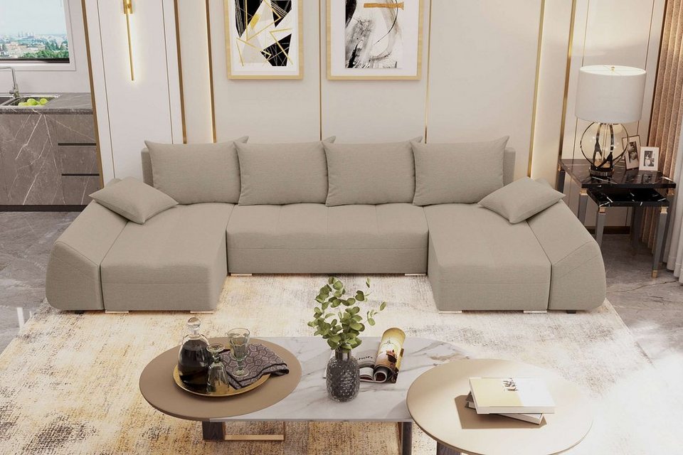Stylefy Wohnlandschaft Madeira, U-Form, Eckcouch, Sofa, Sitzkomfort, mit  Bettfunktion, mit Bettkasten, Modern Design