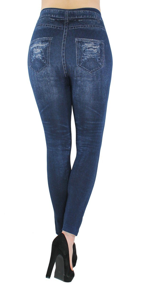 Jeans-Optik Leggins Leggings Gefüttert Jeggings Hochbund Damen WL049-JeansStars Thermoleggings Thermo dy_mode Gefüttert