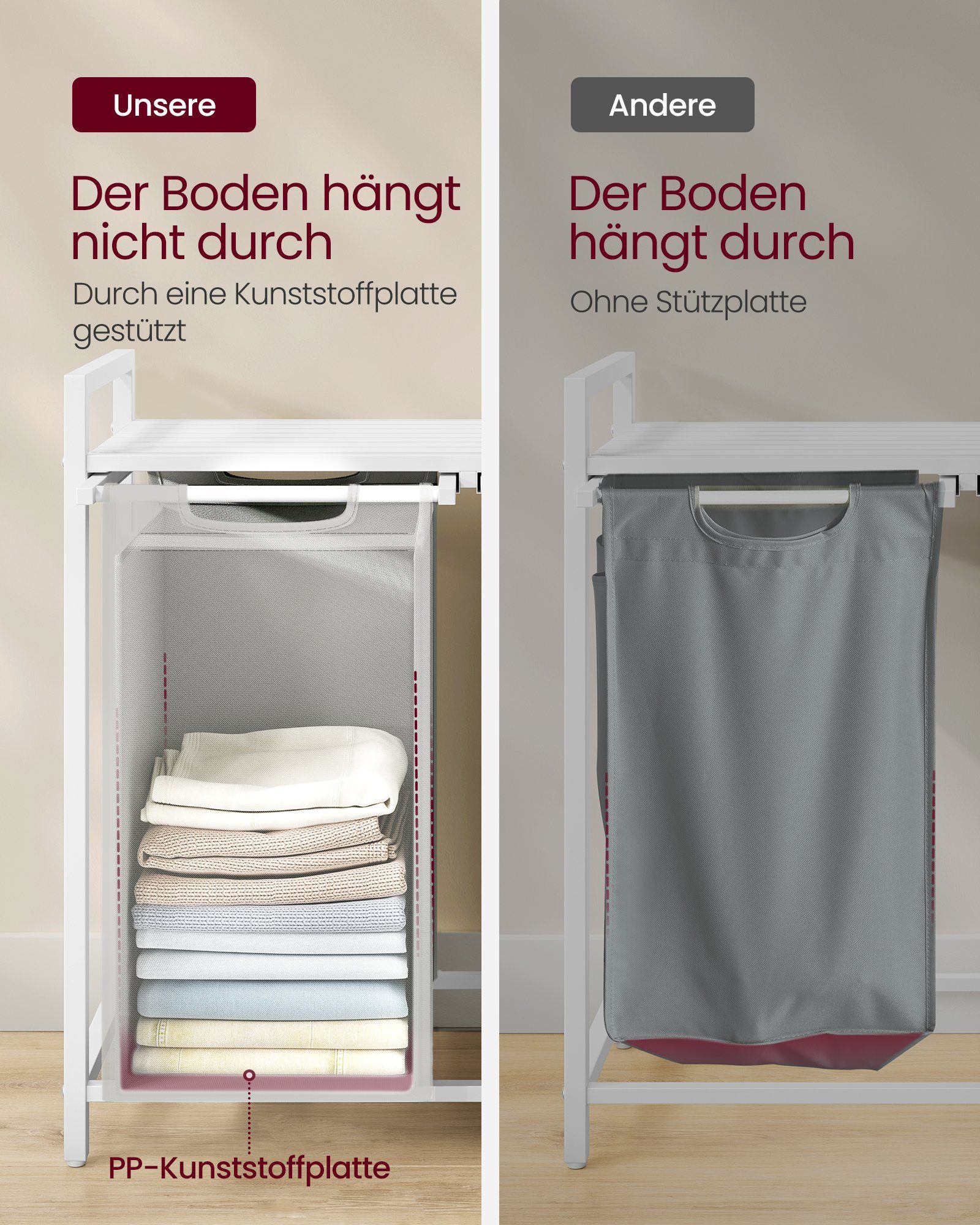 VASAGLE Wäschekorb 2 Wäschesäcke aus Oxford-Gewebe, abnehmbar, 2 Wäschesäcke aus Oxford-Gewebe, abnehmbar, 2 x 46 L – Bild 5 von 5