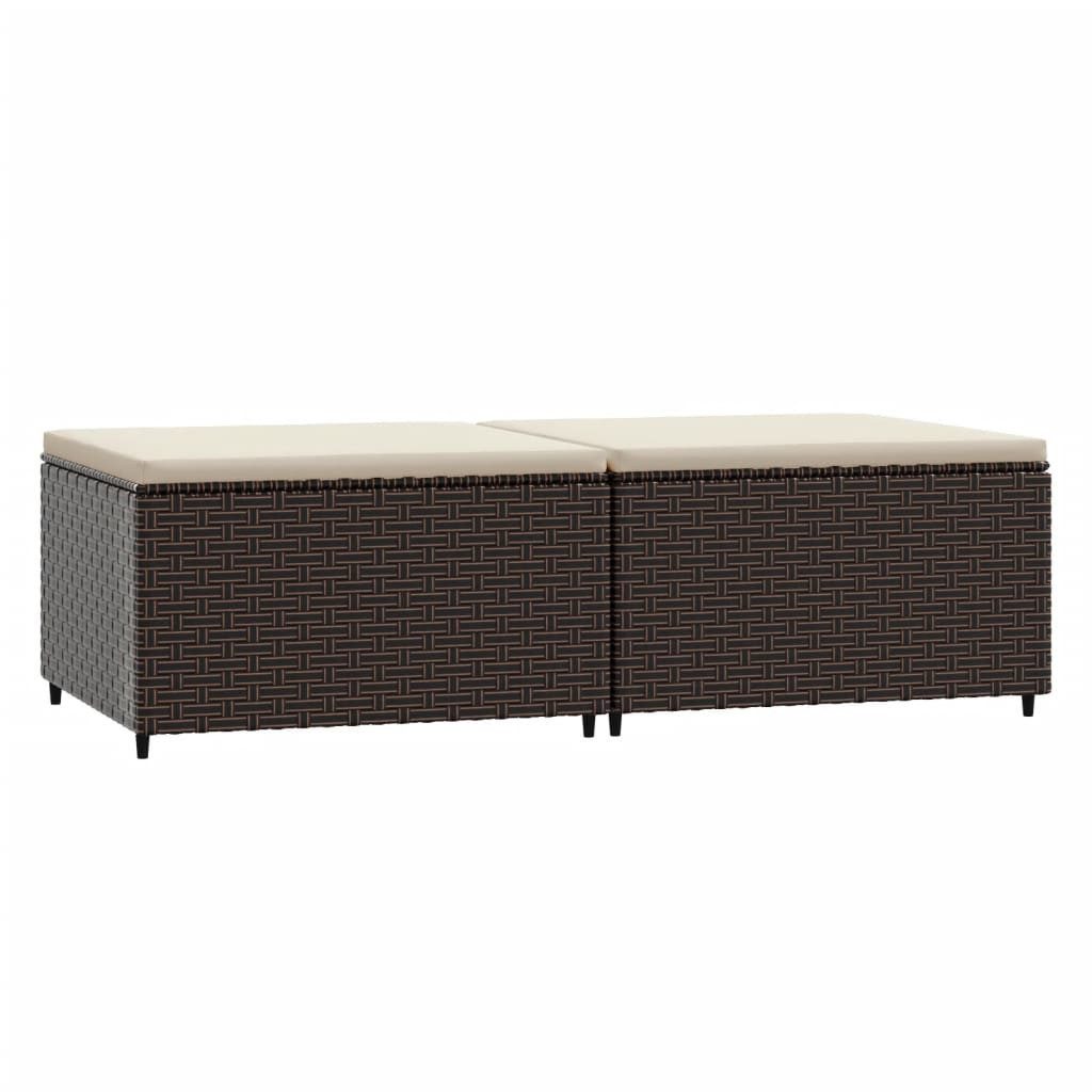 vidaXL Fußhocker NA Gartenhocker mit Kissen 2 Stk Braun Polyrattan