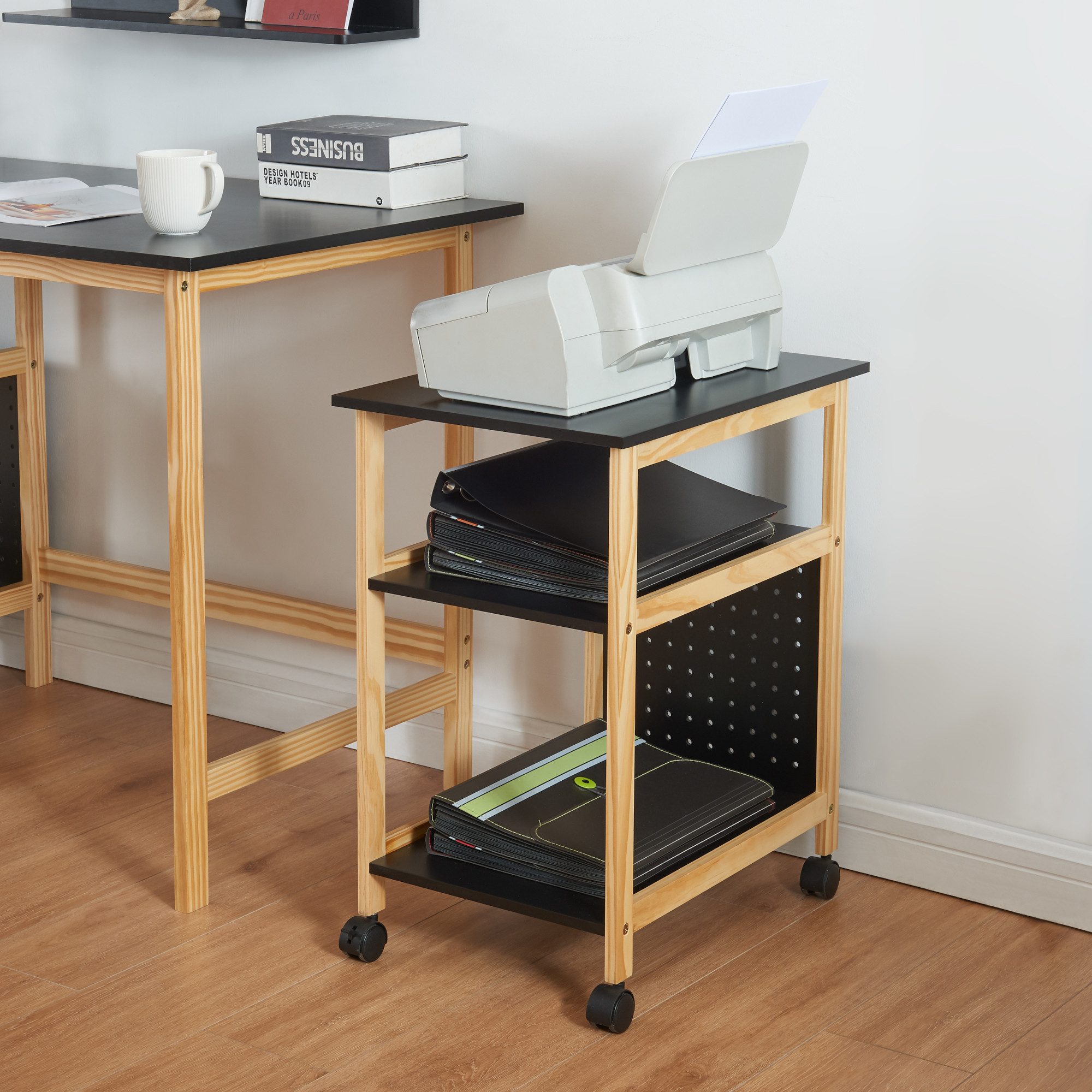 en.casa Beistellwagen, »Dønna« Druckertisch 61x51x36cm Schwarz/Holzfarben günstig online kaufen