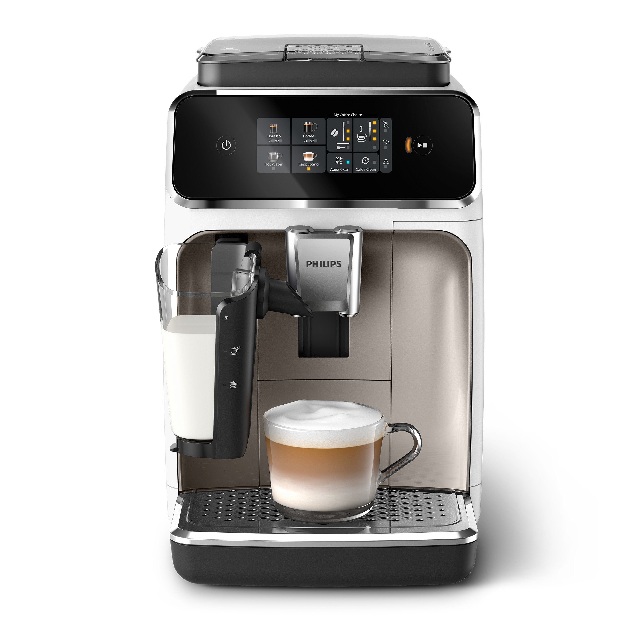 Philips Kaffeevollautomat EP2333/40 2300 Series, 4 Kaffeespezialitäten, mit  LatteGo-Milchsystem, Weiß und Chrom