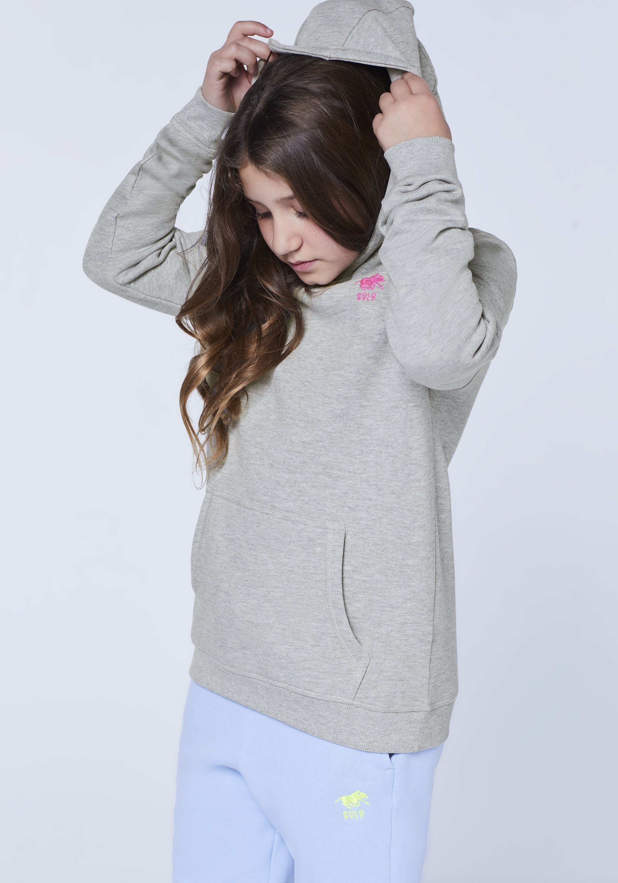 Polo Sylt Sweatshirt mit Label-Stitching Melange Neutral Gray 17-4402M
