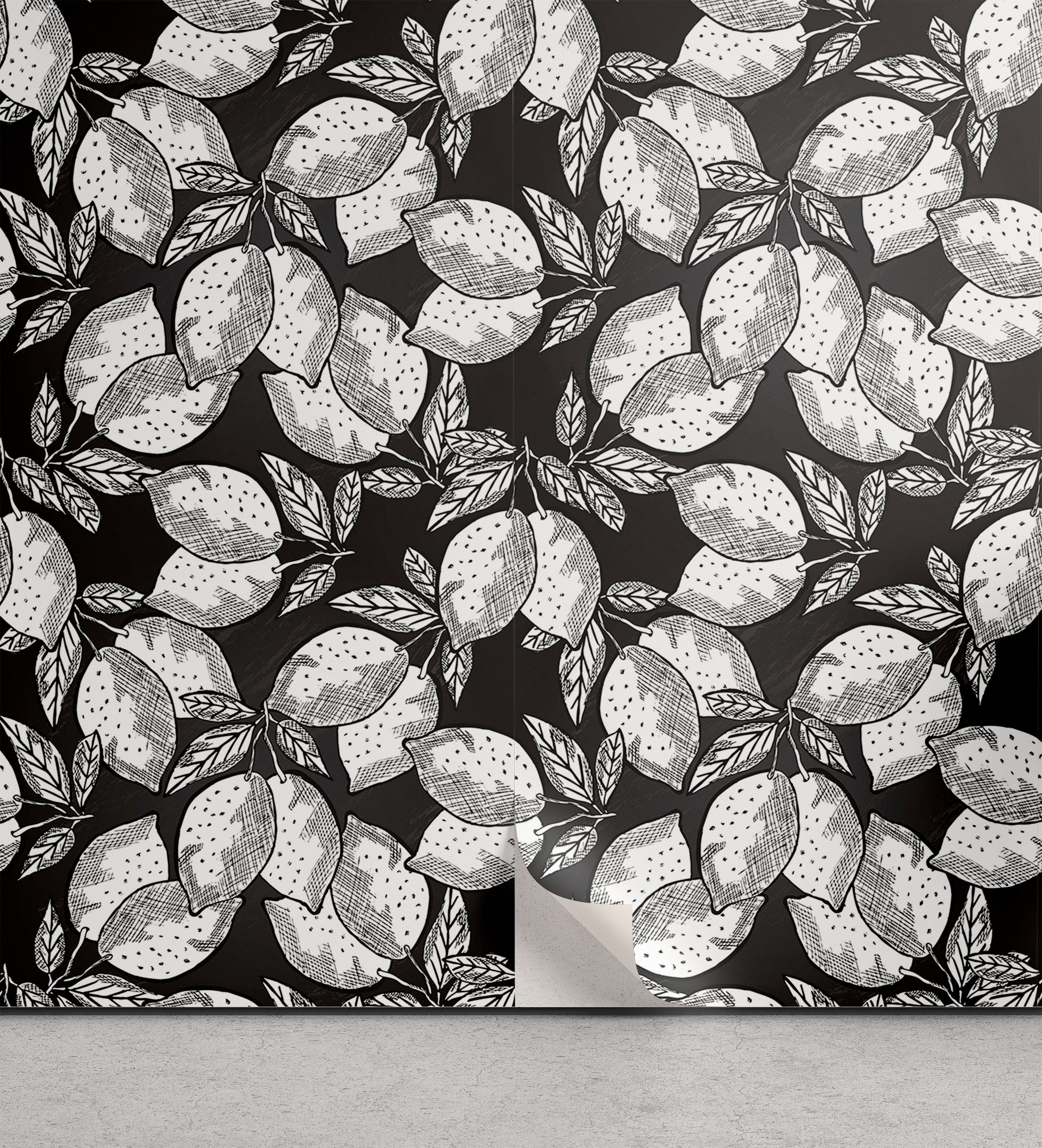 Abakuhaus Vinyltapete selbstklebendes Wohnzimmer Küchenakzent, Zitrone Obst Zweige mit Blättern