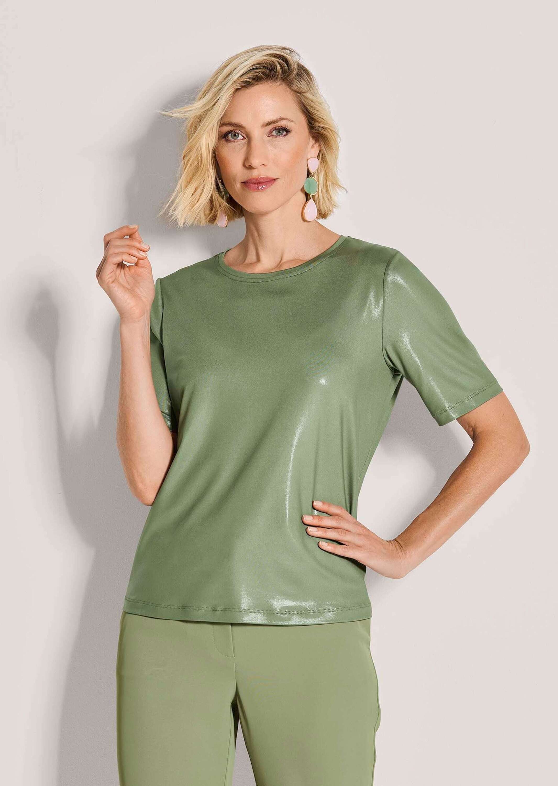 MADELEINE Kurzarmshirt Kurzarm Oberteil mit Glanzdruck Rundhals-Shirt mit e günstig online kaufen