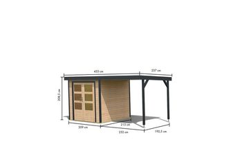 Karibu Gartenhaus Hybrid Gartenhaus Hollywood A mit Anbaudach naturbelassen, BxT: 438x217.5 cm, (1 Stück, inkl. Fußboden), Ideal für DIY-Heimwerker