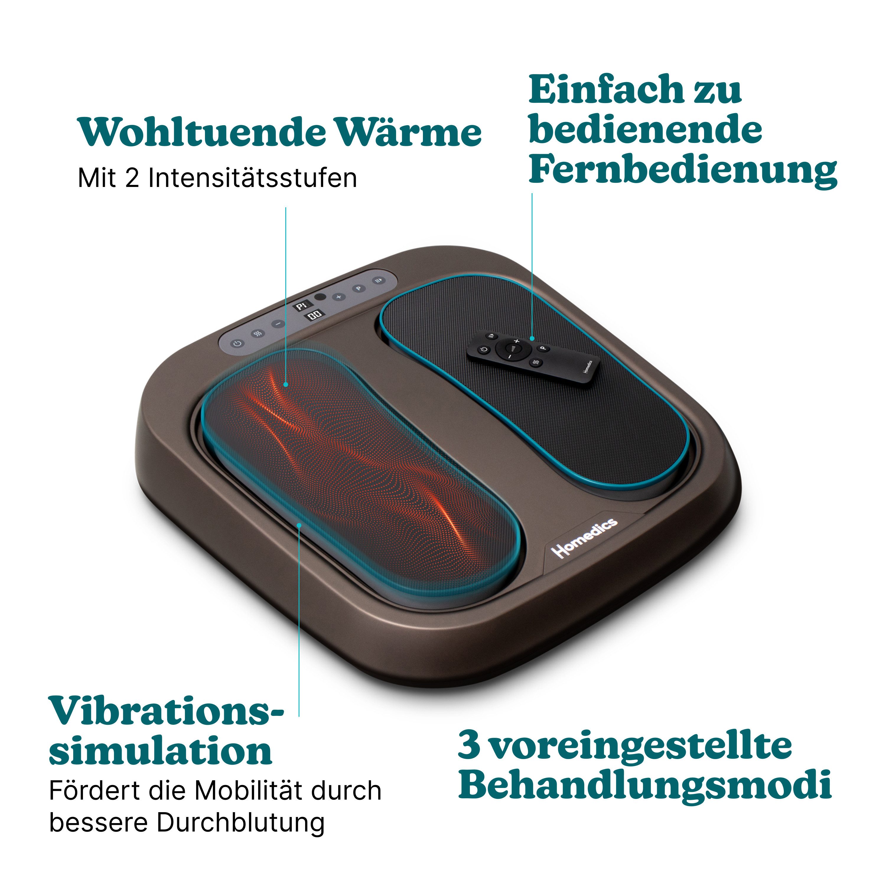 HOMEDICS Fußmassagegerät PSL-2000H-EB Foot Flow Mobility Booster Vibrationsplatte, 20 Intensitätsstufen, 3 voreing. Vibrationsprogramme, 2 Wärmestufen
