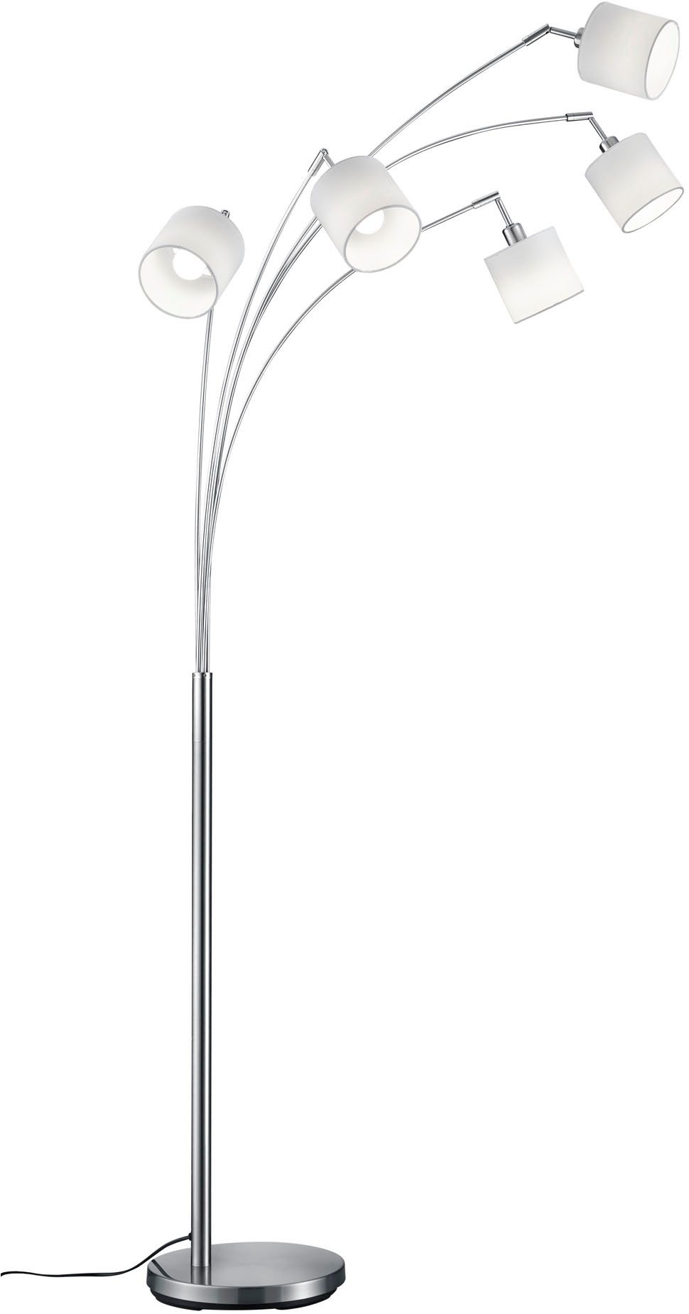 Reality Leuchten Stehlampe TOMMY, Bogenleuchte 5-flammig, exkl 5x E14 max 28W, mit Fussschalter, Ein-/Ausschalter, Lesearm, Leuchtmittel wechselbar, warmweiß - kaltweiß, Stehlampe Wohnzimmer mit Stoffschirmen und verstellbaren Spots