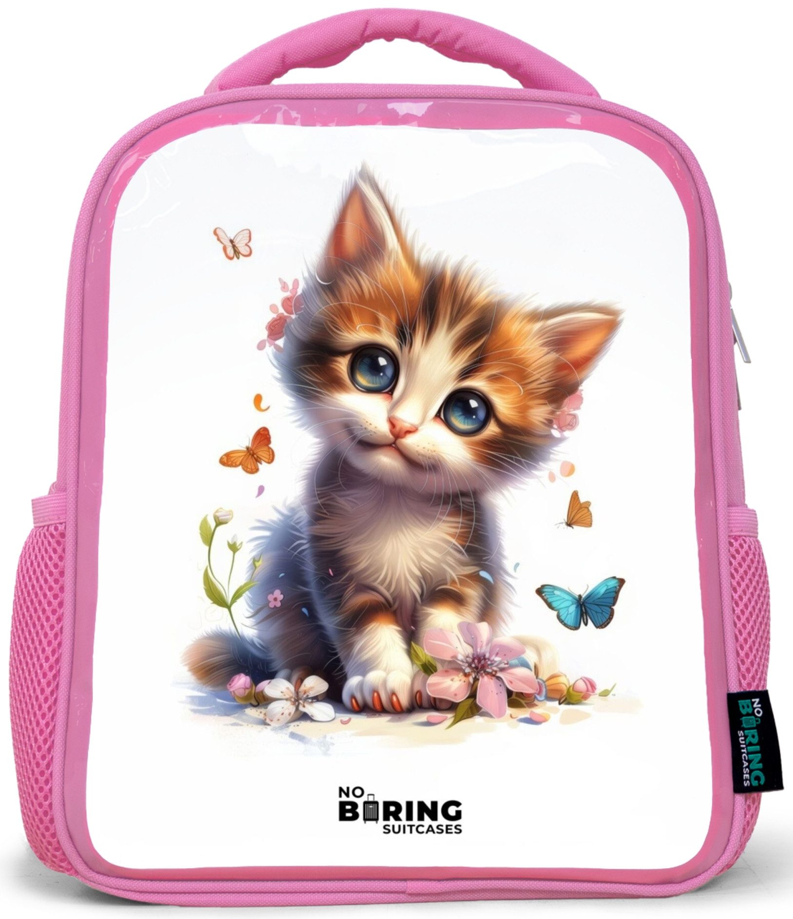 Rucksack Rosa - Porträt eines von Schmetterlingen umgebenen Kätzchens