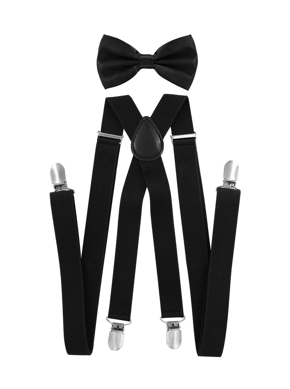 axy Hosenträger Herren Hosenträger mit Fliege Set (2-St., 2er Set) 4 Stabile Clips X-Form 2,5cm Breit verstellbar und elastisch