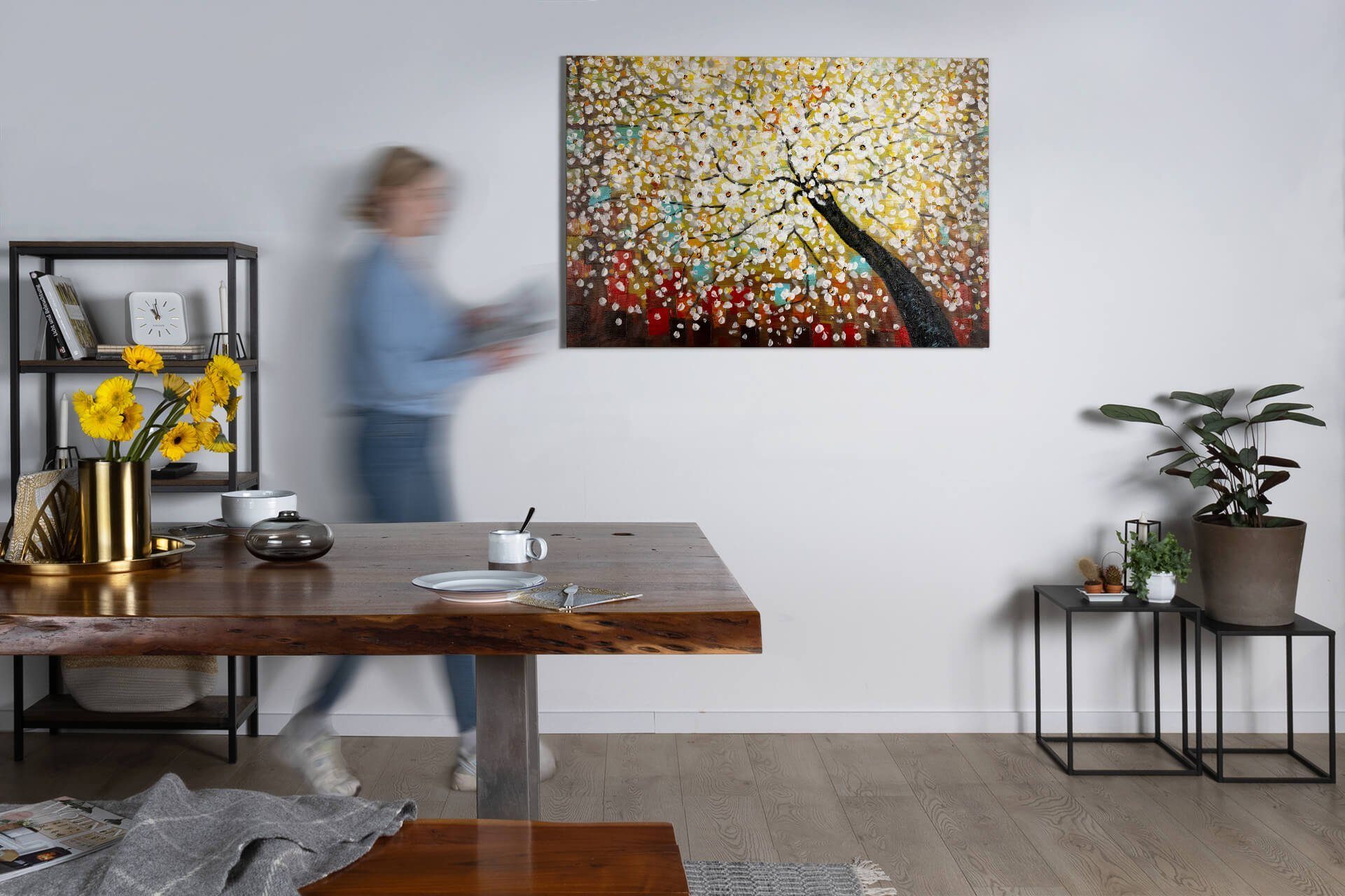 cm, KUNSTLOFT 100% Gemälde Leinwandbild 120x80 Zauber HANDGEMALT im Wandbild Baumwipfel Wohnzimmer