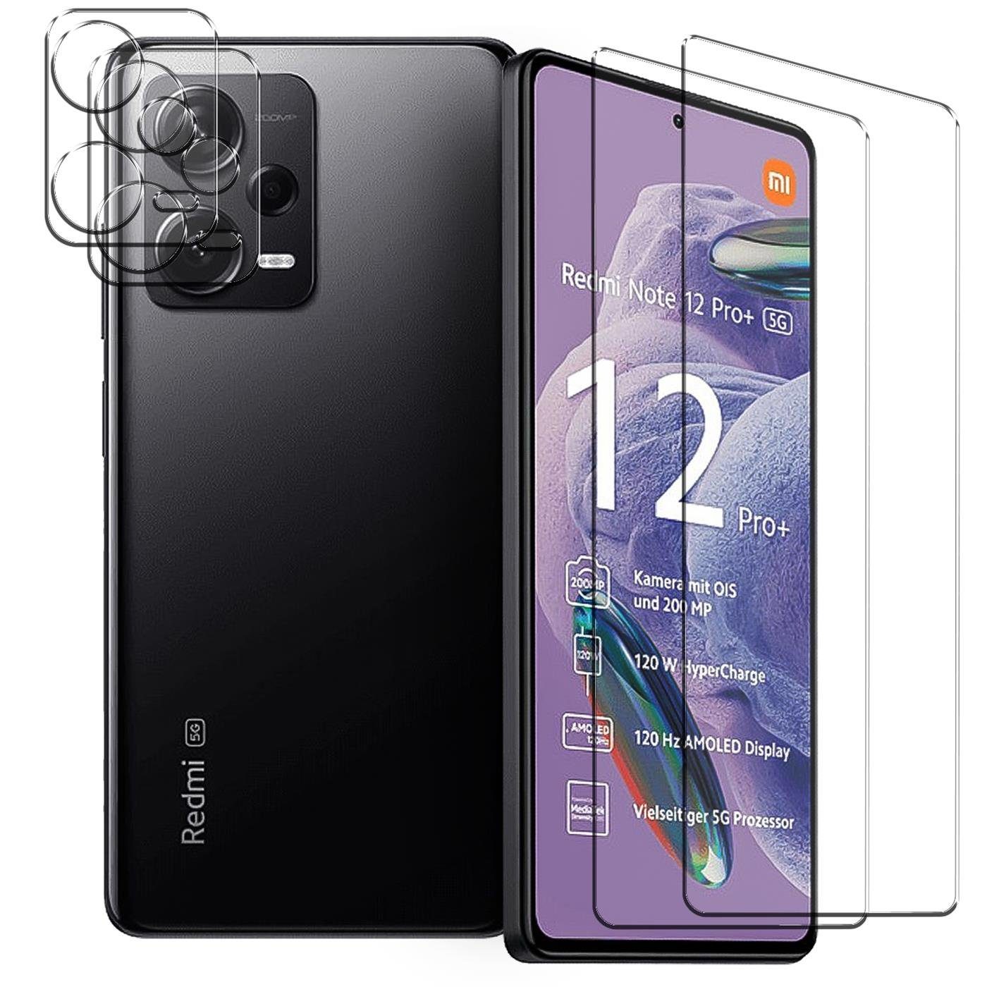 CoolGadget Schutzfolie Panzerfolie für Xiaomi Redmi Note 12 Pro Plus 5G, (Spar-Set 4in1, 2x Displayschutz, 2x Kameraschutz), Panzerglas Schutzfolie für Redmi Note 12 Pro Plus 5G Folie