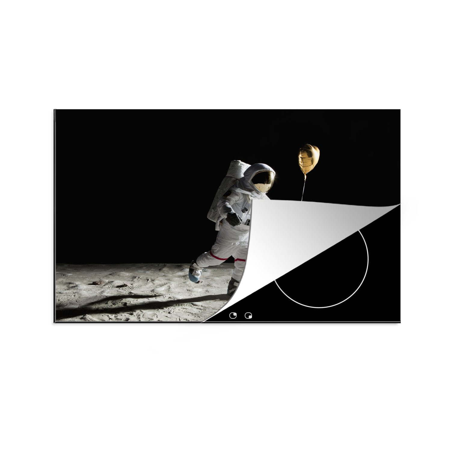 MuchoWow Herdblende-/Abdeckplatte Astronaut - Heliumballon, Vinyl, Ceranfeldabdeckung (1 Weltraum küche, für Induktionskochfeld cm, 81x52 Schutz die tlg)