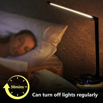 autolock LED Schreibtischlampe LED Schreibtischlampe Dimmbare Tischleuchte Nachttischlampe, 5 Farb und 10 Helligkeitsstufen USB-Anschluss,Wireless Laden
