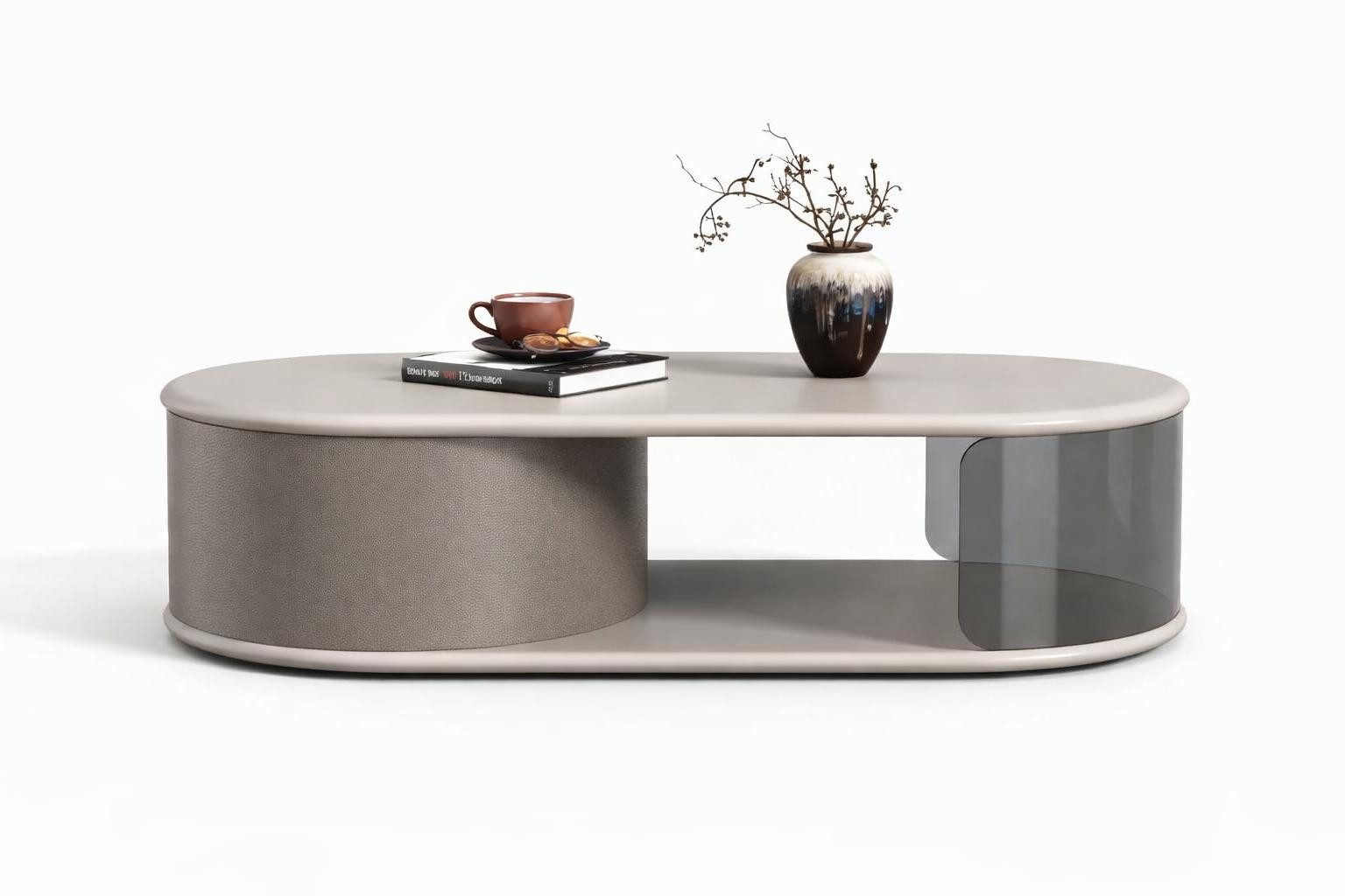 Couchtisch Moderner Couchtisch mit eleganter ovaler Form und transparentem Design