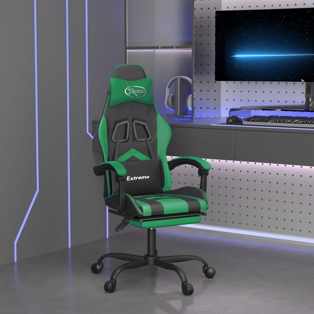 furnicato Gaming-Stuhl mit Fußstütze Drehbar Schwarz & Grün Kunstleder (1 St)