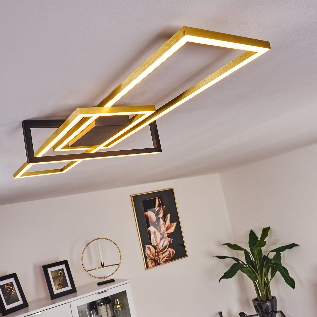 3000 aus 3 Watt, Metall Kunststoff »Muina« Zimmerlampe Kelvin, Schwarz/Weiß in Lumen Deckenleuchte 3900 über max. hofstein Gold, Stufen in Lichtschalter 1xLED und dimmbar, 34 und