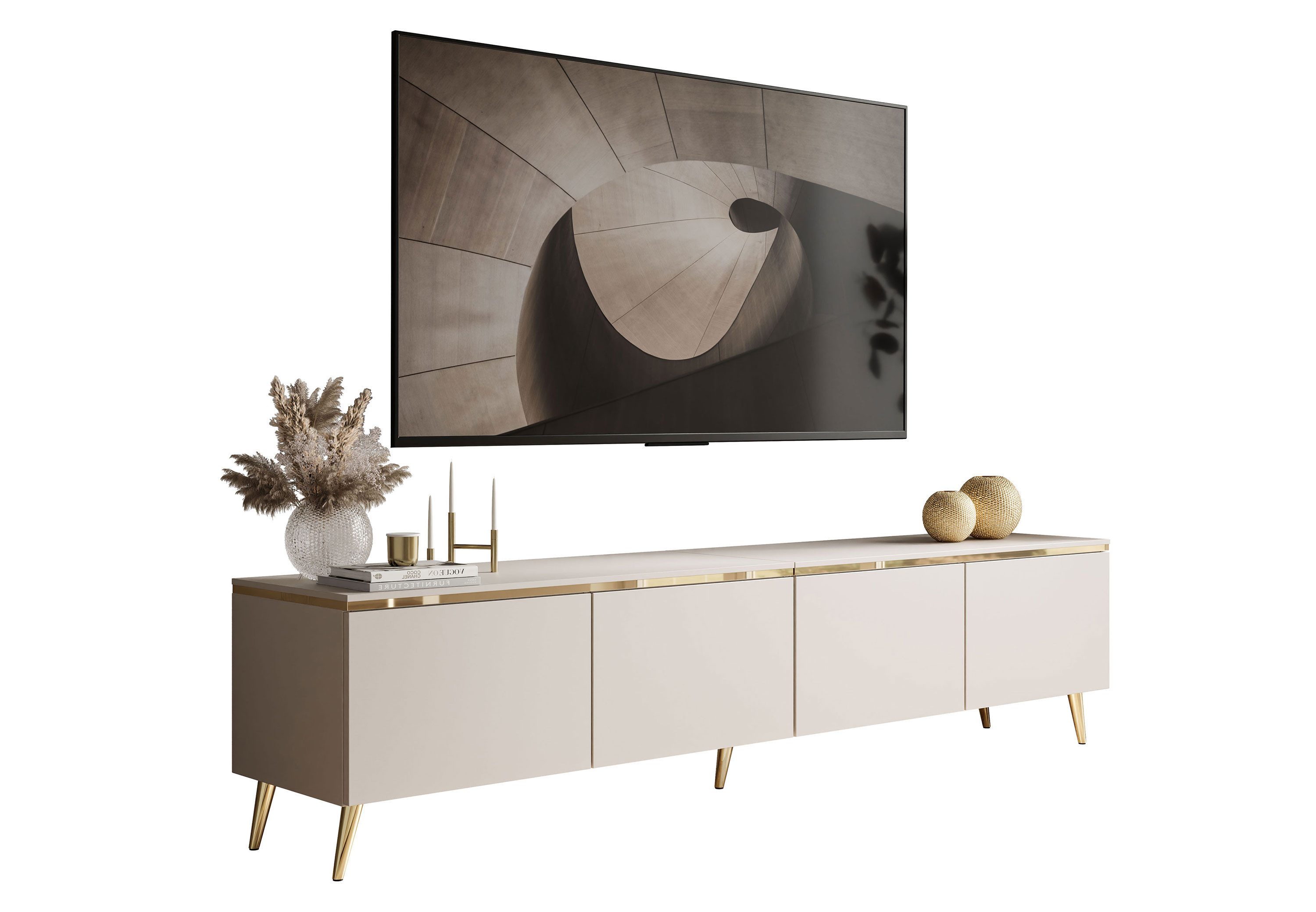 Lookway TV-Schrank CELINE KASCHMIR 200 cm auf goldenen Füßen mit LED-Beleuc günstig online kaufen