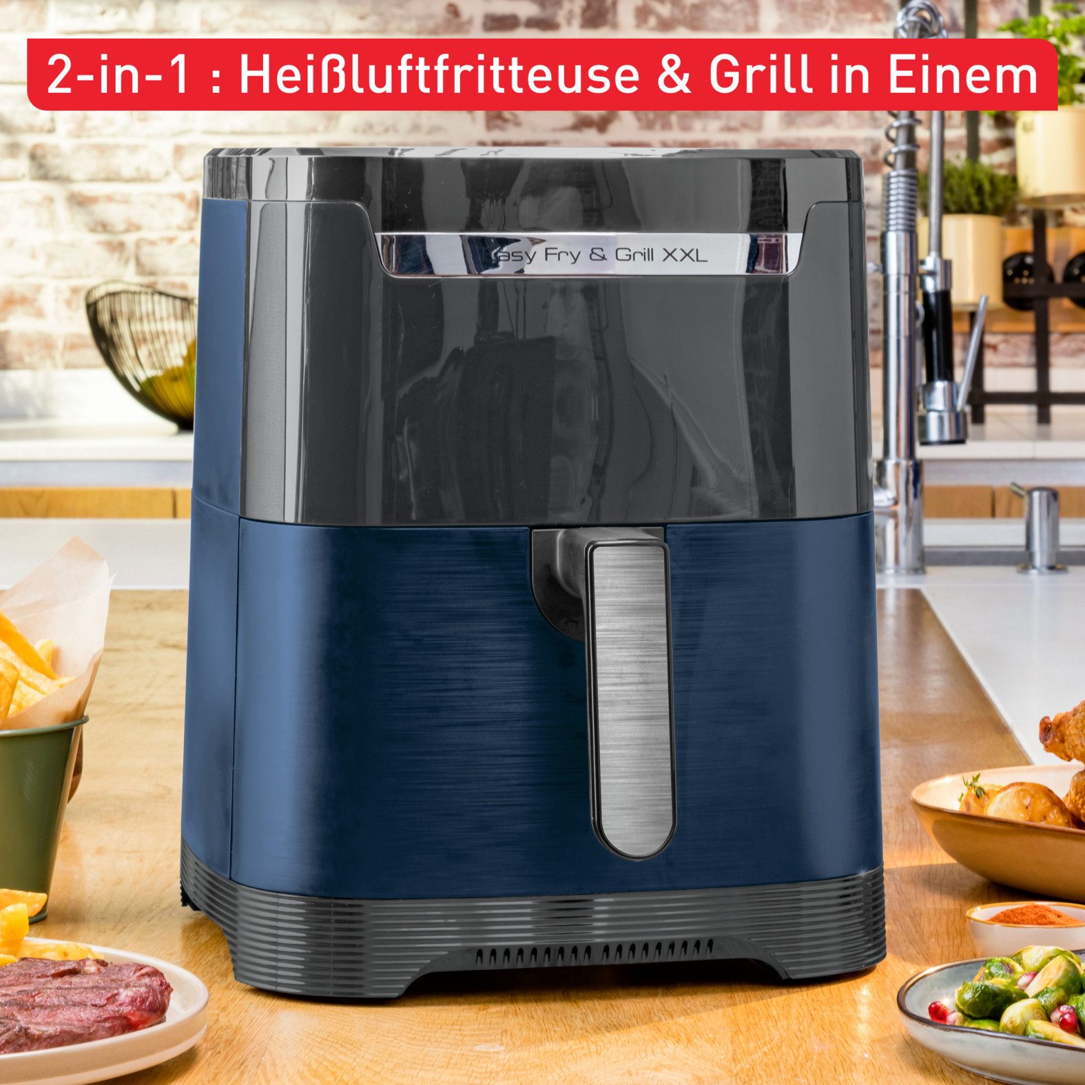 Tefal Heißluftfritteuse Easy Fry & Grill EY8014 XXL, 2-in-1 Heissluftfritteuse & Grill, 8 Programme, 1830 W, XXL-Fassungsvermögen oder 2 separate Zonen, Flexcook-Trennwand
