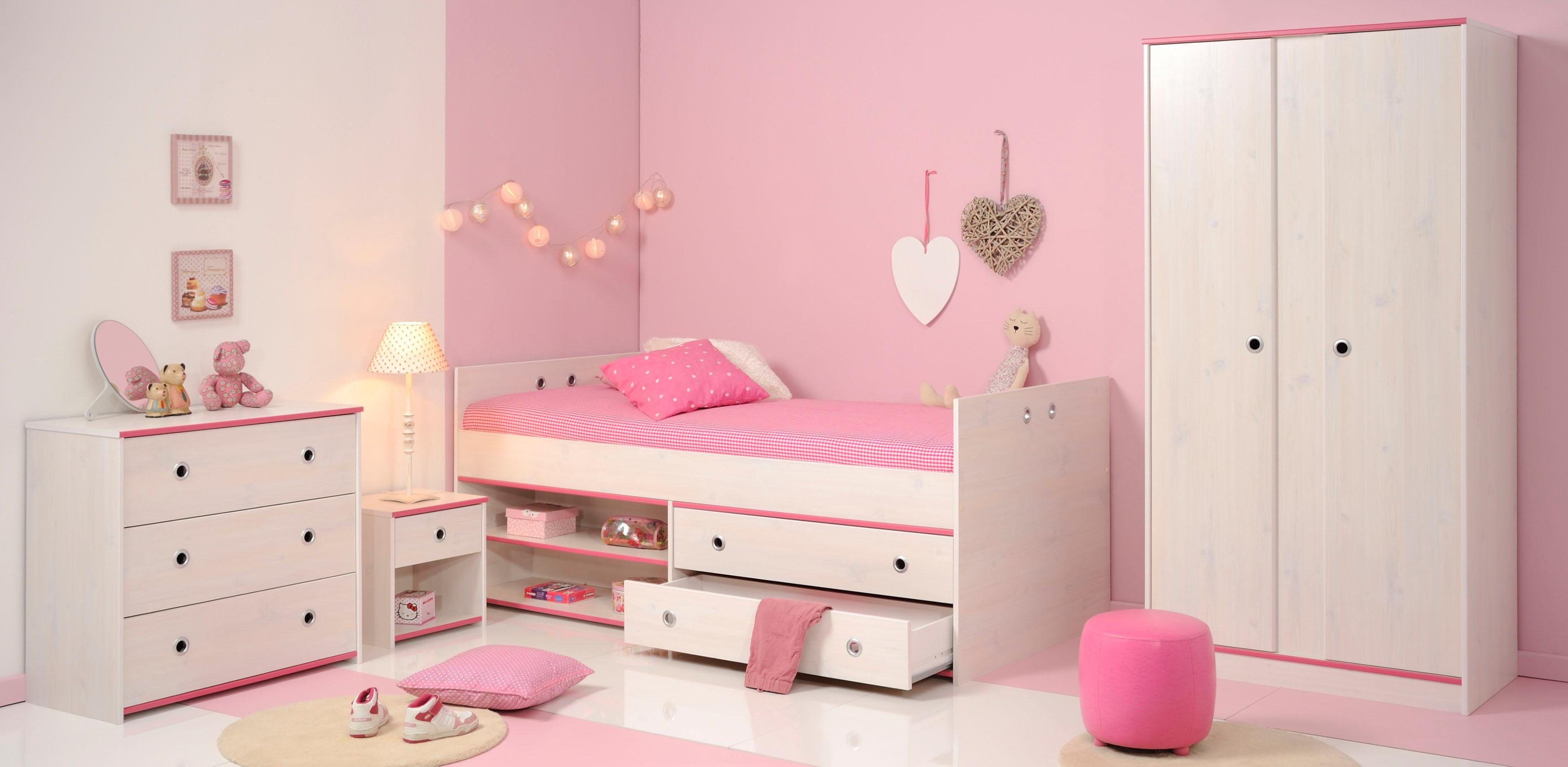 Parisot Jugendzimmer-Set Smoozy, (Set, 4-tlg., Stauraumbett, Nachttisch, Kleiderschrank und Schubkastenkommode)