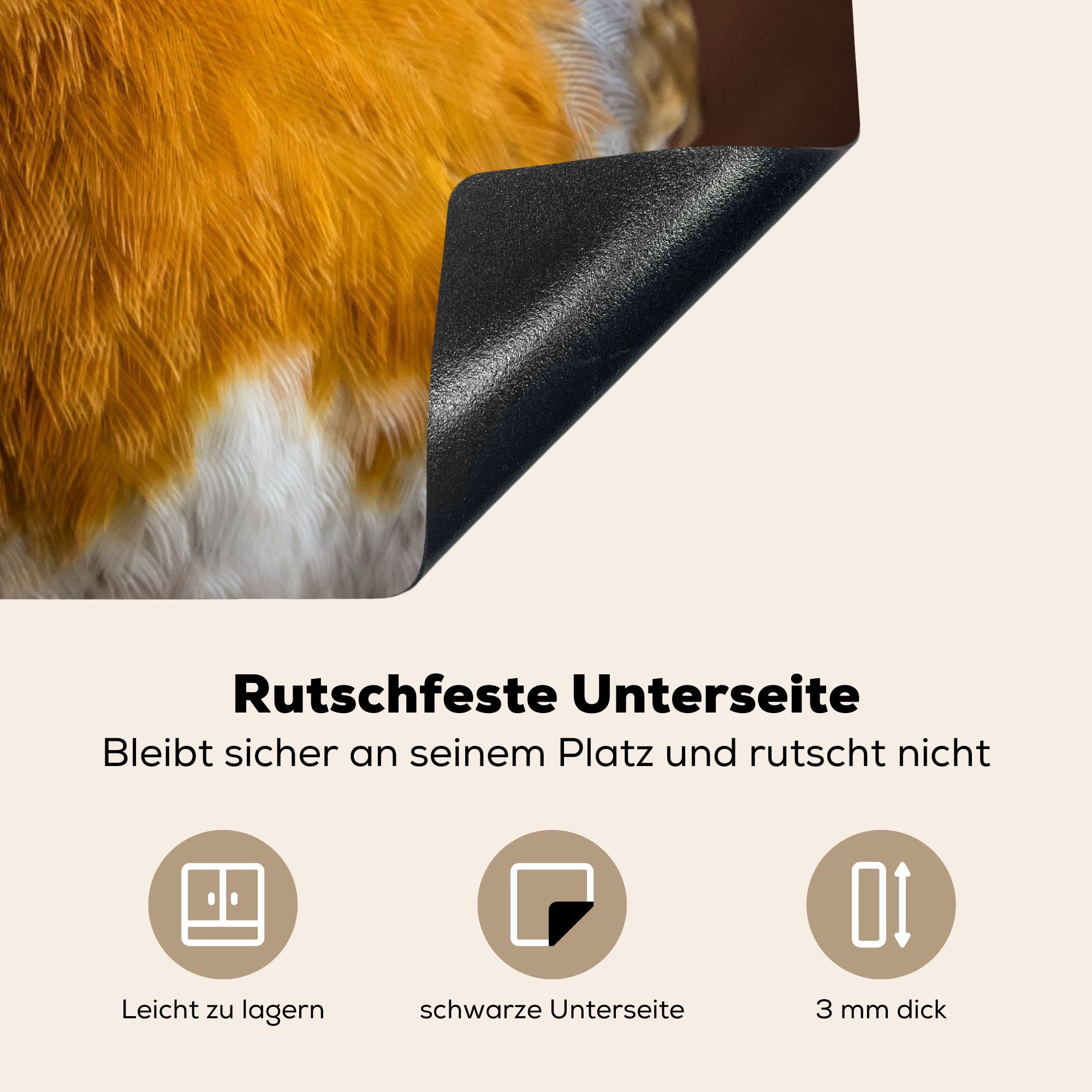 MuchoWow Herdblende-/Abdeckplatte Rotkehlchen - die 59x52 Induktionsmatte für (1 Vogel, - küche, tlg), cm, Ceranfeldabdeckung Porträt Vinyl