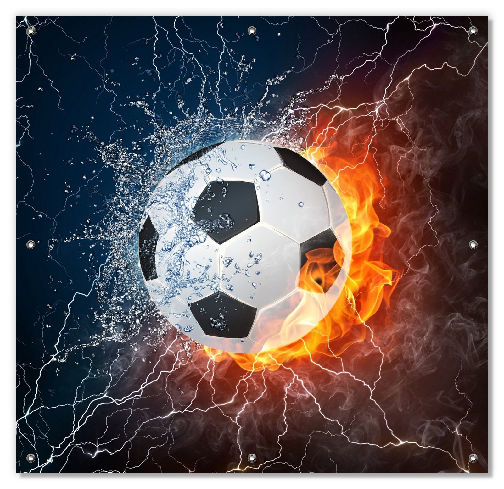 Sonnenschutz Fußball - Feuer und wiederverwendbar Saugnäpfen, blickdicht, Wallario, mit Wasser, wiederablösbar und