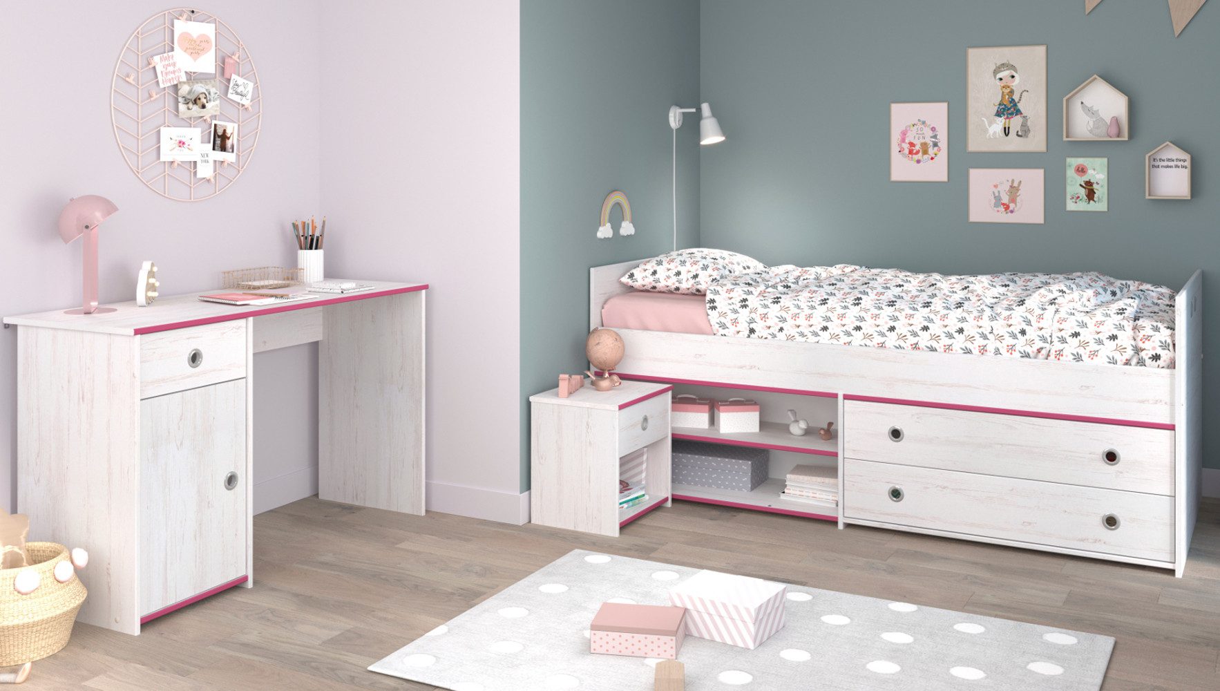 Parisot Jugendzimmer-Set Tivaro, (Kinderzimmer 3-teilig mit Stauraum-Bett 9 günstig online kaufen