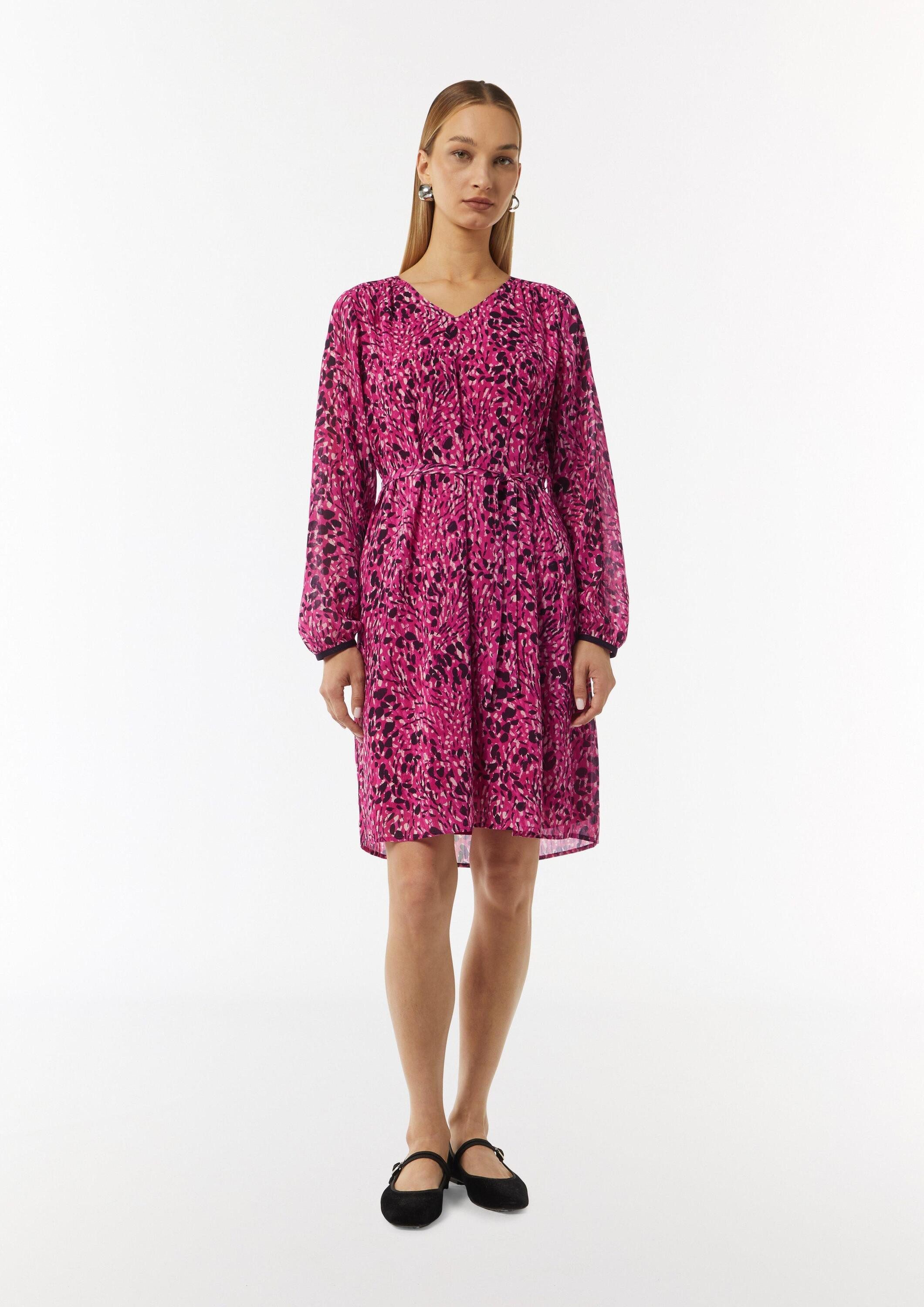 comma Minikleid Kleid Kleid mit All-over-Print und Bindegürtel