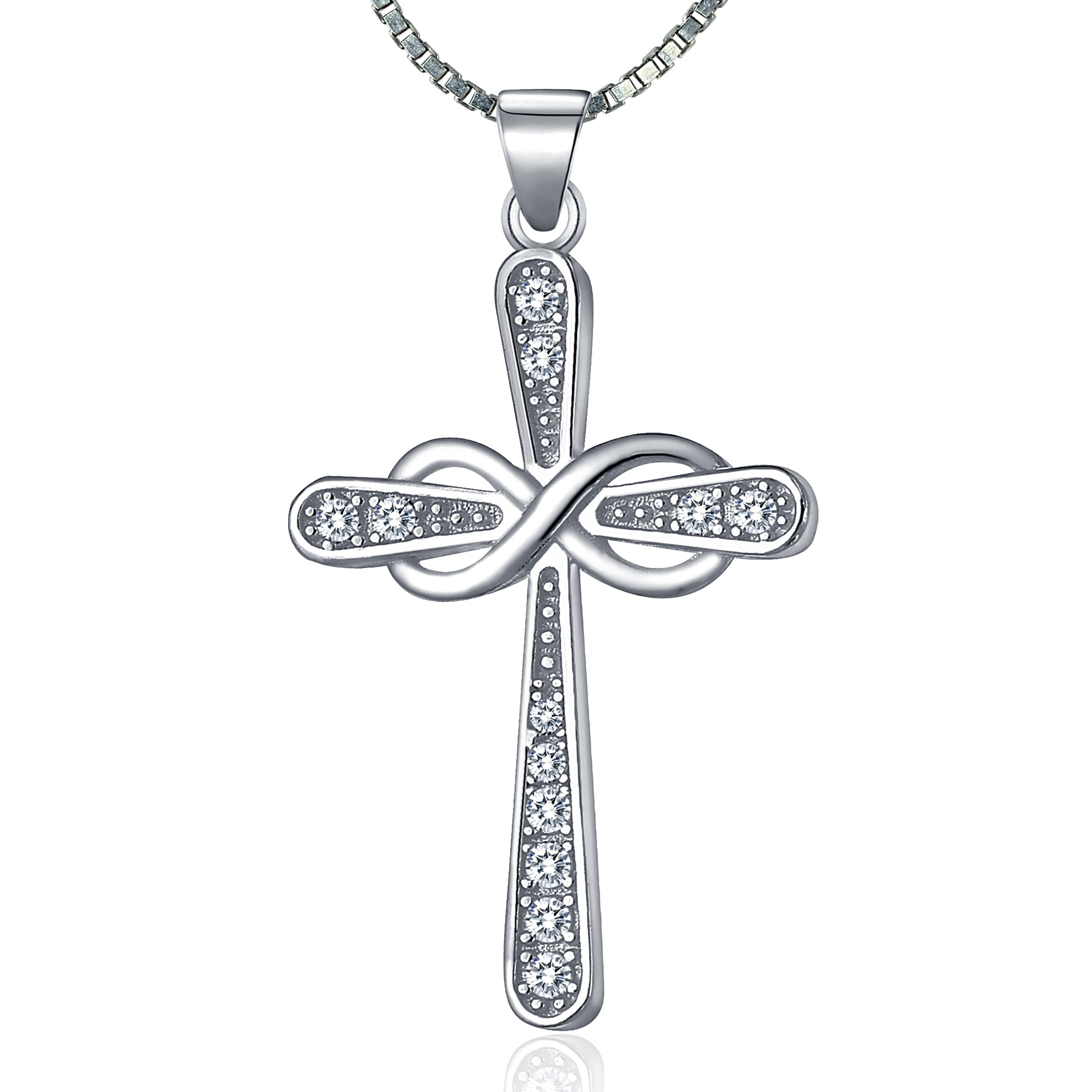 NAHLE Kreuzkette Kreuz Silberkette Infinity Kreuz Kette Zirkonia 925 Silber Halskette (2-tlg., inklusive Schmuckbox), 925 Silber Anhänger - rhodiniert