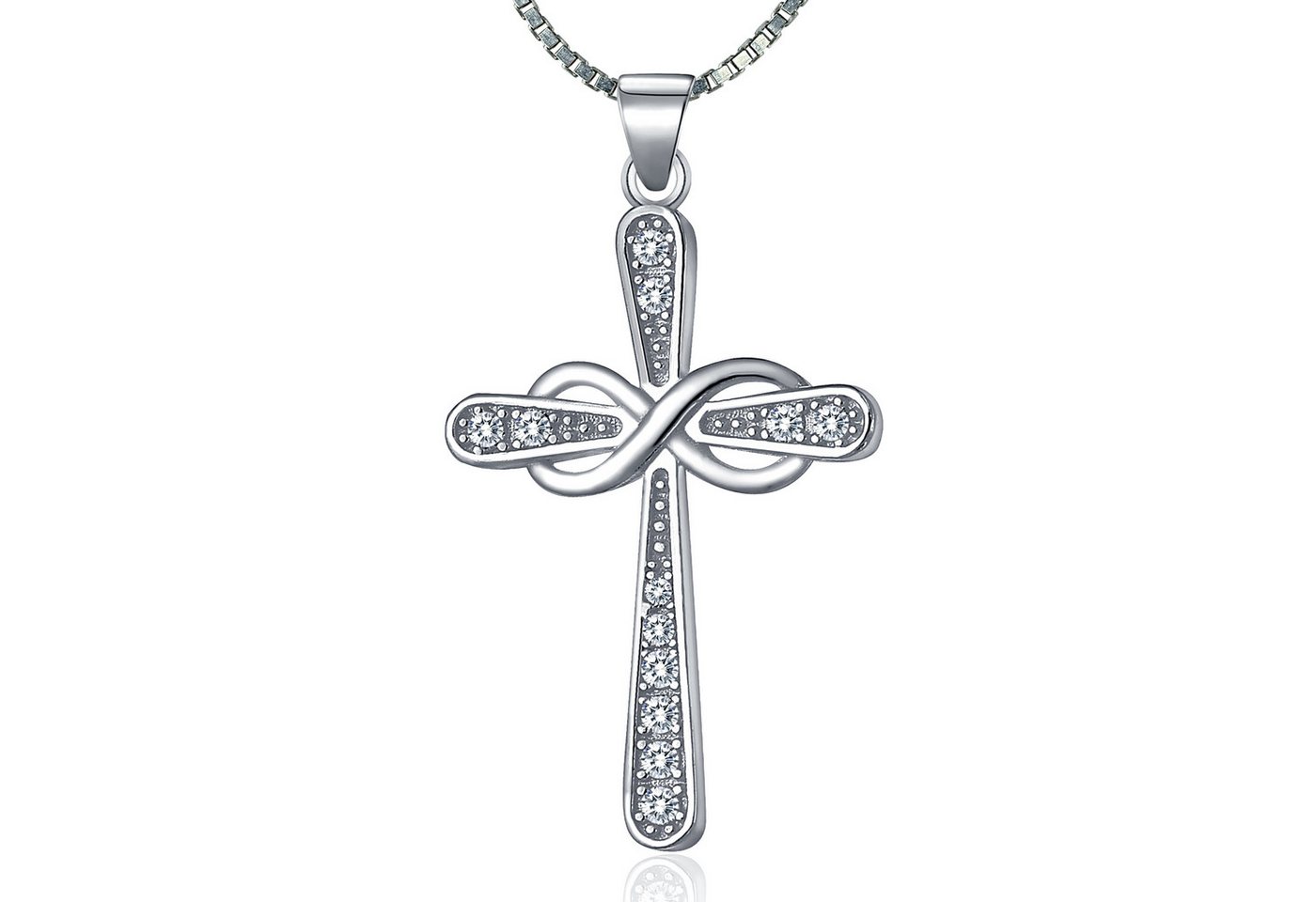 NAHLE Kreuzkette Kreuz Silberkette Infinity Kreuz Kette Zirkonia 925 Silber Halskette (2-tlg., inklusive Schmuckbox), 925 Silber Anhänger - rhodiniert