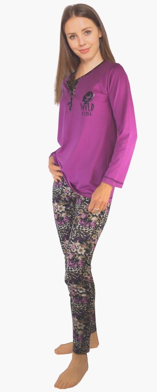 DF267 lila Schlafanzug Consult-Tex Pyjama Set) Damen (Spar-Set, 1 Alloverdruck, Pyjama Knopfleiste