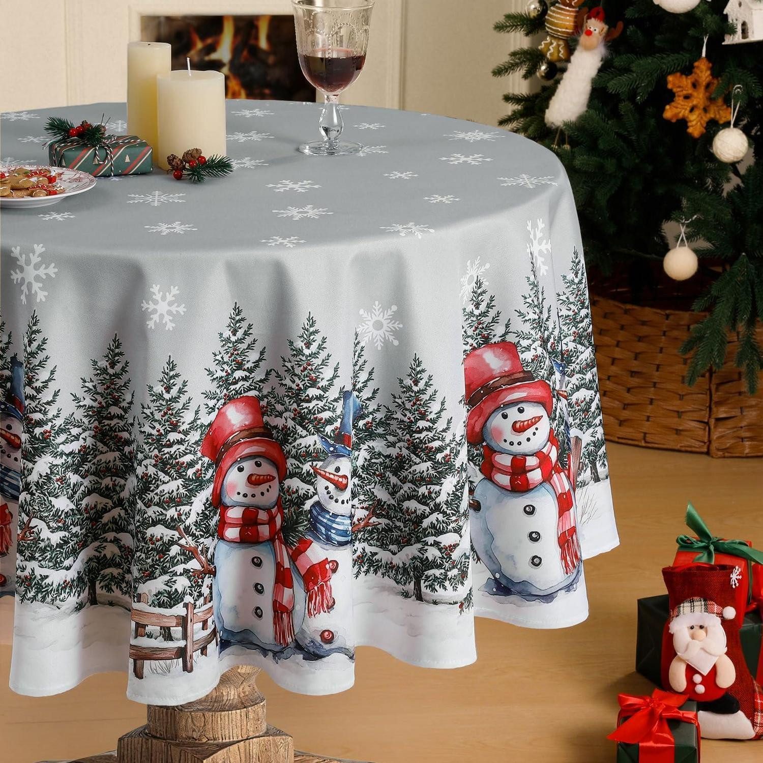 LuxusKollektion Tischdecke Tischdecke Weihnachten grau rund 160cm (1-tlg)