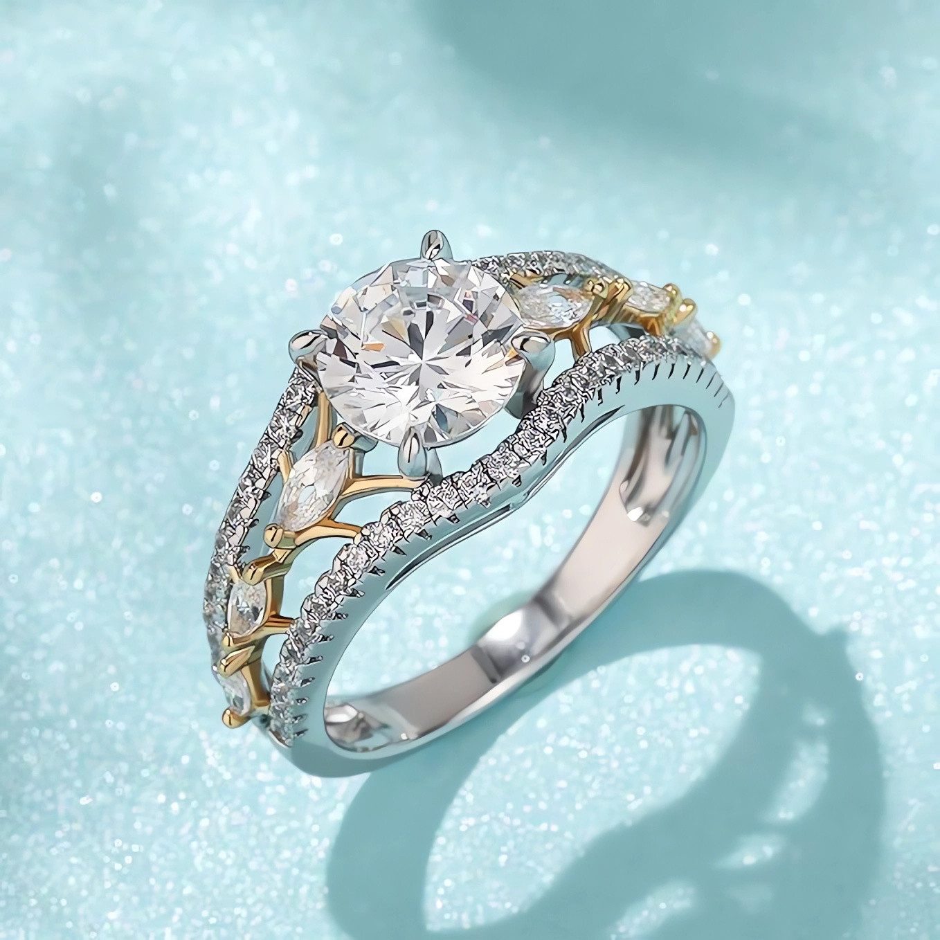 Jumpeak Diamantring Labordiamant,Kontrastfarben-Design,Verlobungsringe Frau,Mama Geschenk, 1,2 ct Diamant Ring Damen,E,VS2,3EX,14K-Gold,luxuriös glänzend,Rund