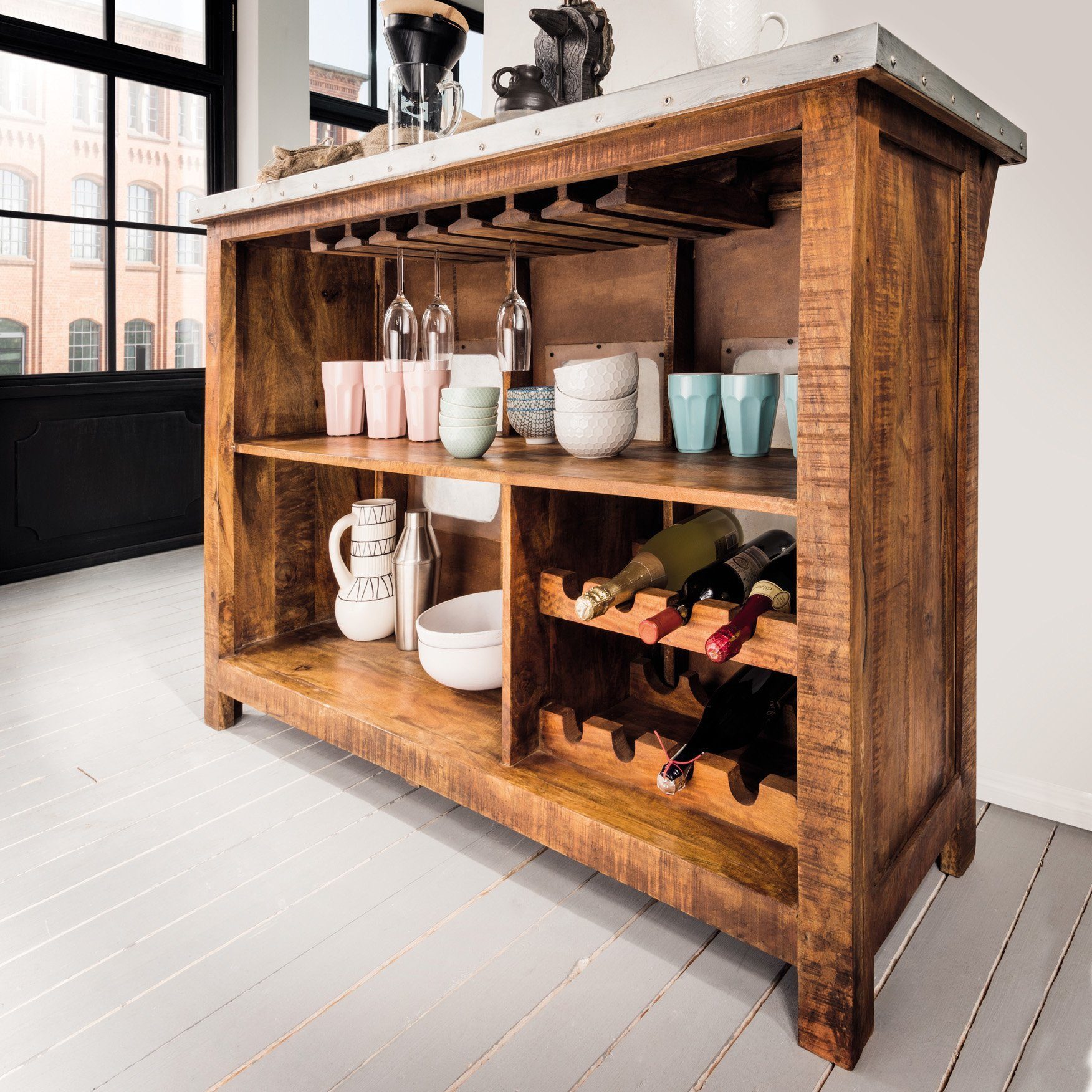 More2Home Tresenkommode Flugzeug-Bartresen/Ladentheke SKY, Aluminium/Mangoholz