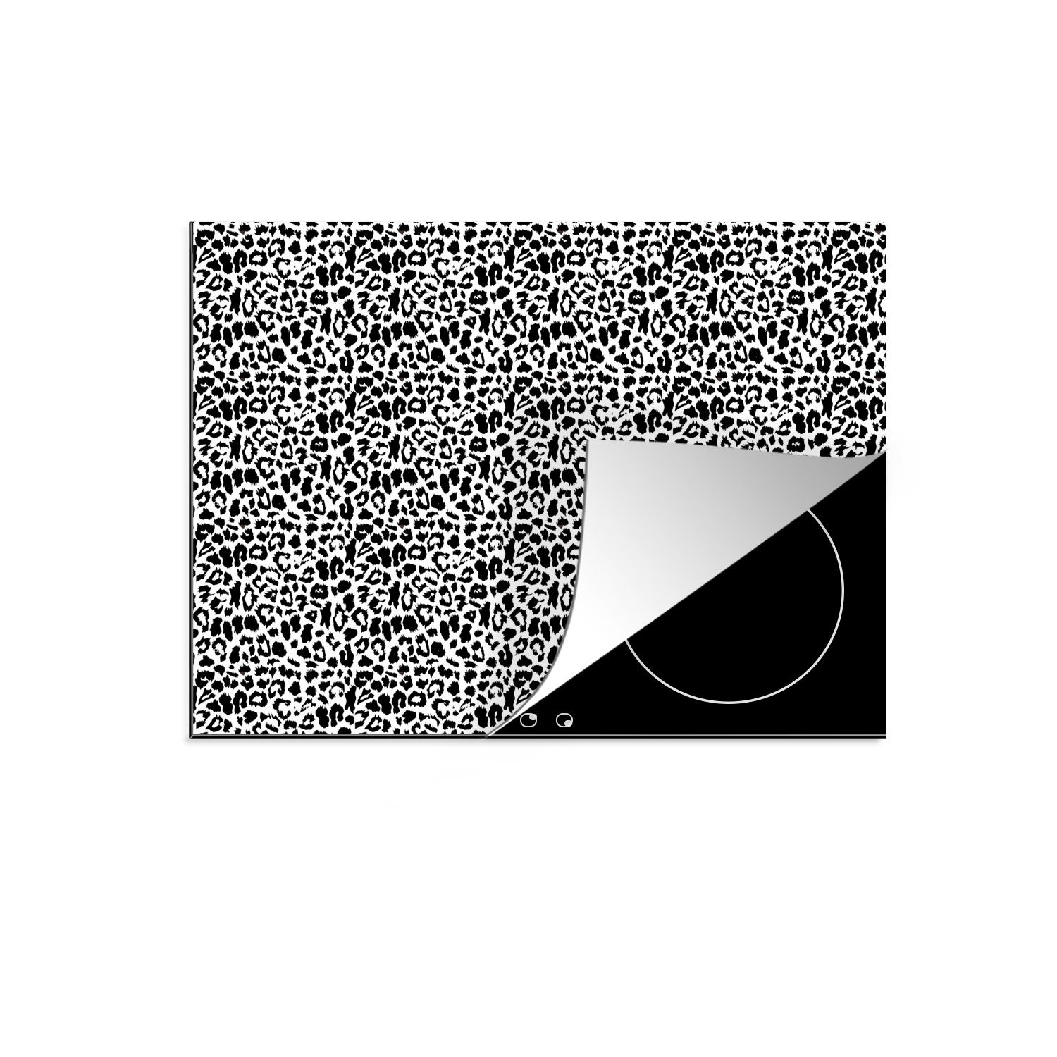 MuchoWow Herdblende-/Abdeckplatte Tiermuster - Design - Schwarz - Weiß, Vinyl, (1 tlg), 57x51 cm, Induktionsschutz, Induktionskochfeld, Ceranfeldabdeckung