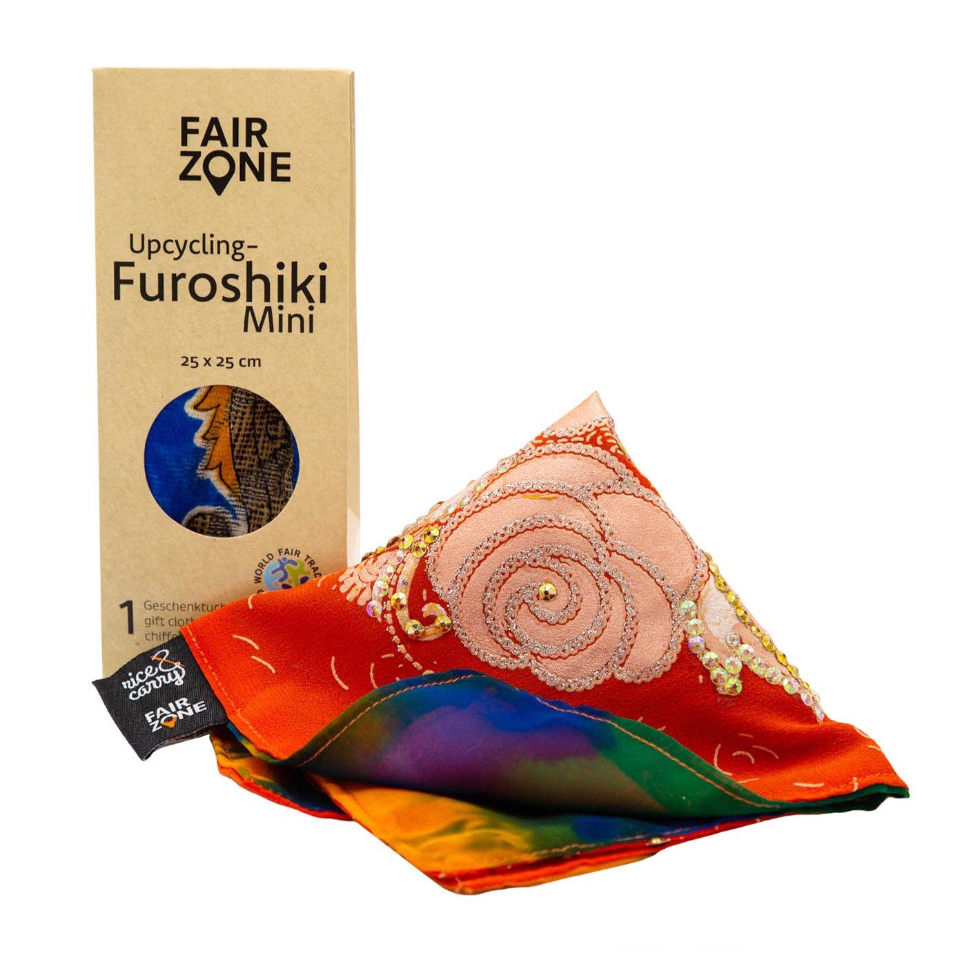 zu Saris - aus Zone - FAIT - ZONE Geschenkpapier Fair upgecycelten Saris Furoshiki Alleskönnertuch aus Alternative upgecycelten Geschenkpapier (1St), hergestellt wiederverwendbar,