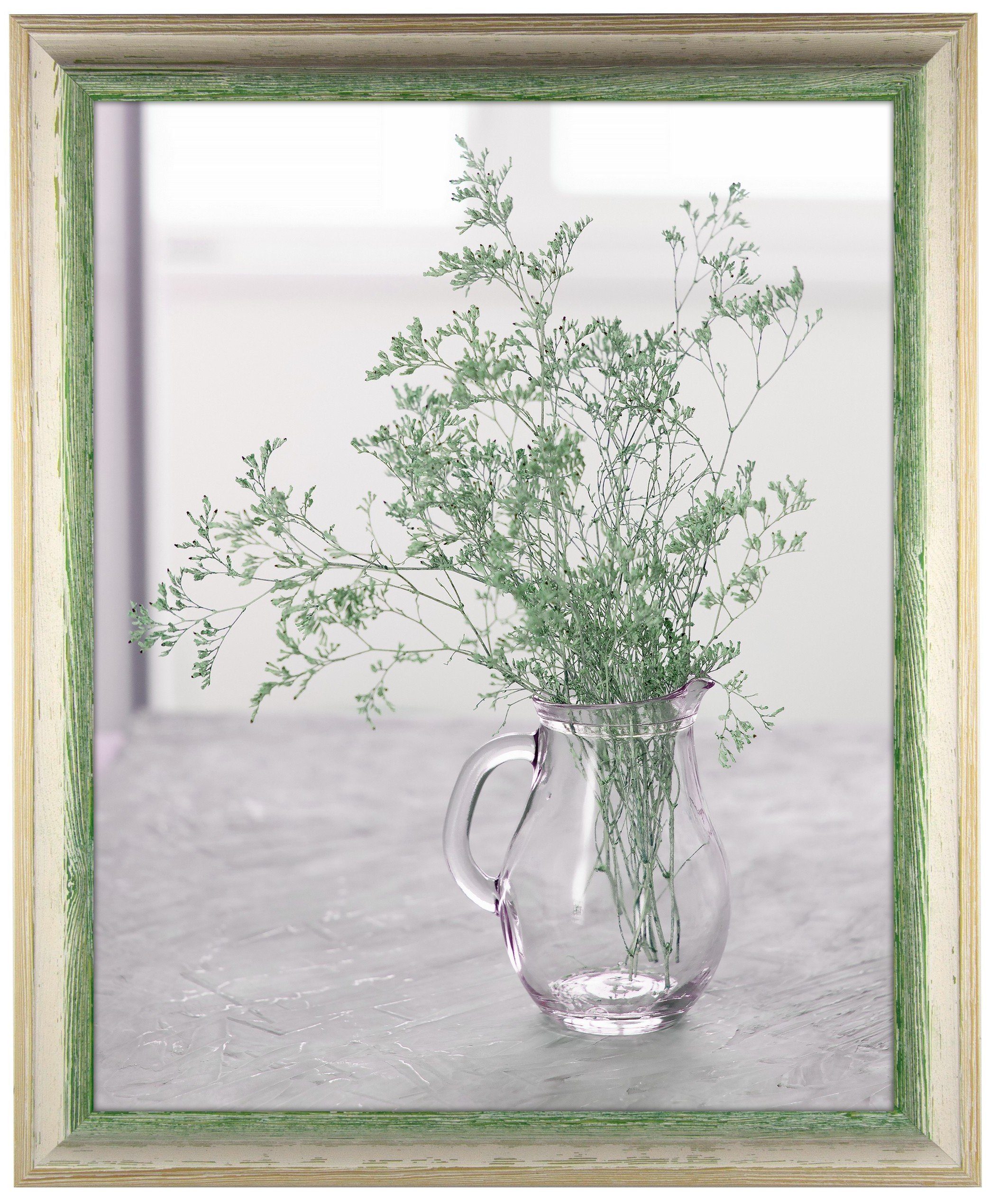 myposterframe Einzelrahmen Artemis Echtholz zweifarbig, (1 Stück), 21x26 cm, Grün Weiß Vintage, Echtholz