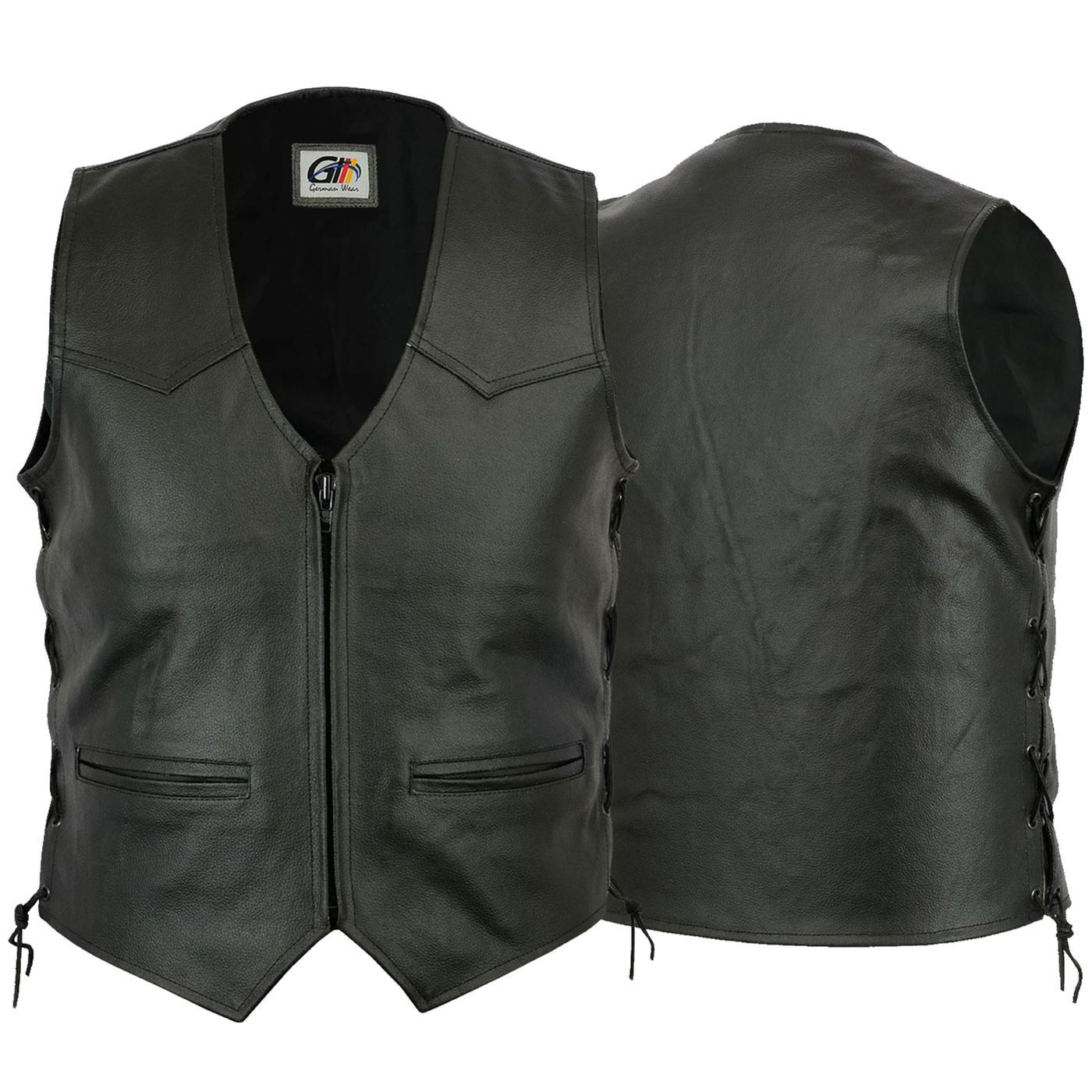 German Wear Motorradweste GW680 Black Zipper Motorrad Lederweste Biker Moto günstig online kaufen